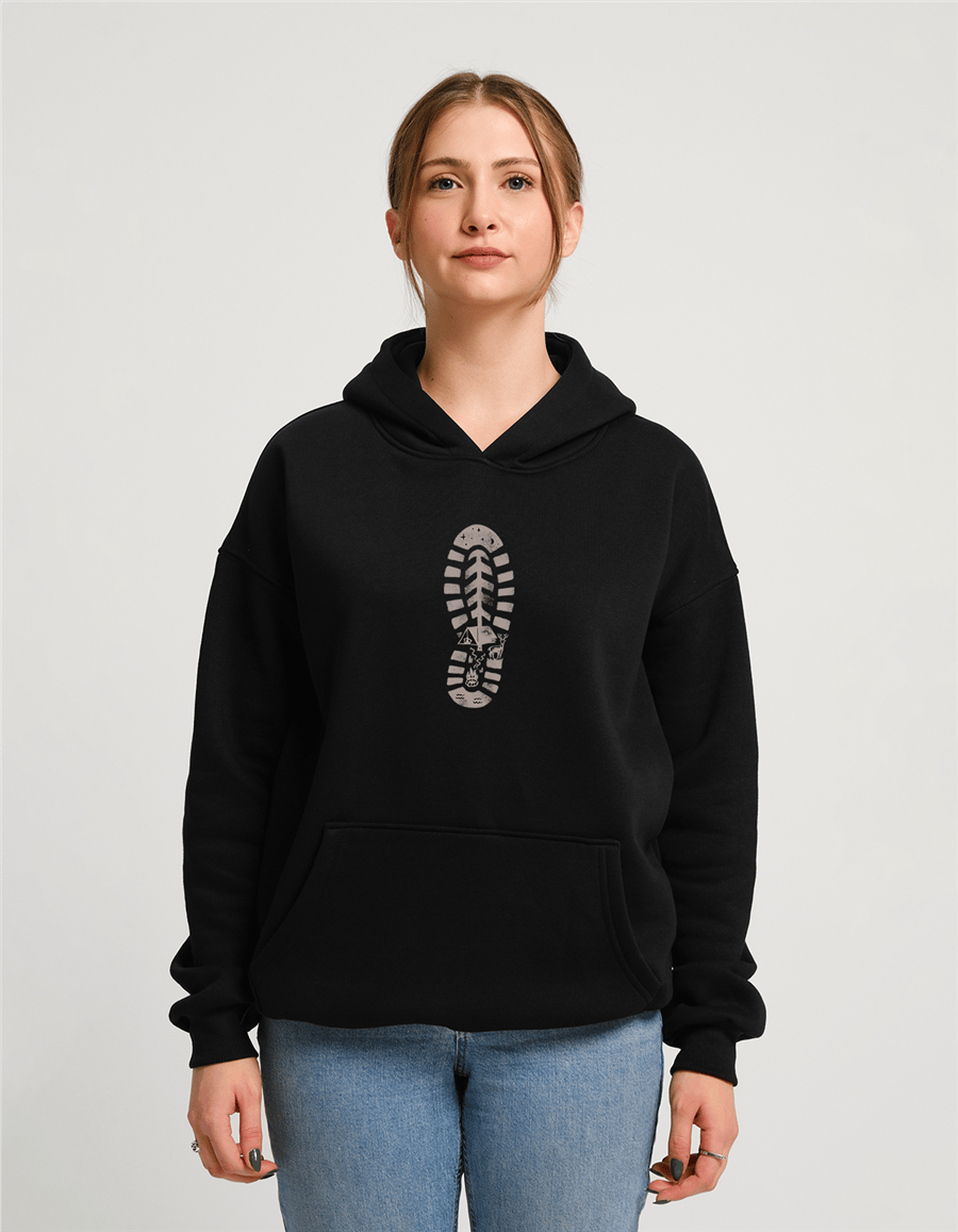 Kamp Bot İzi Baskılı Unisex Kapüşonlu Sweatshirt