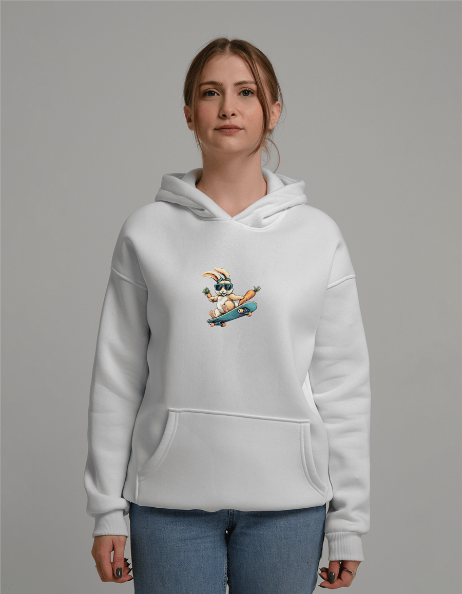 Kaykaylı Tavşan2 Baskılı Unisex Kapüşonlu Sweatshirt