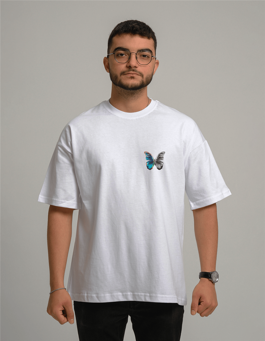 Kelebek Baskılı Unisex Oversize T-Shirt