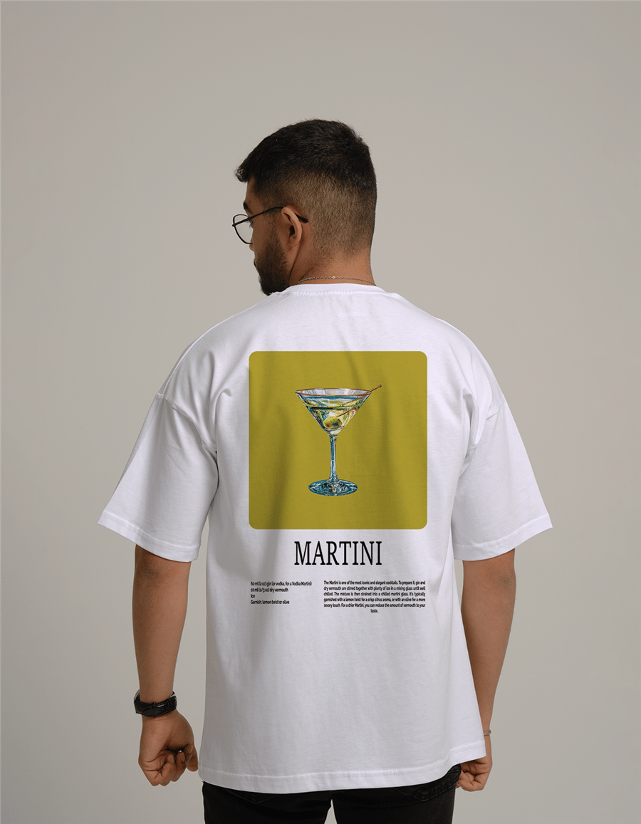 Martini Kokteyl Baskılı Unisex Oversize T-Shirt