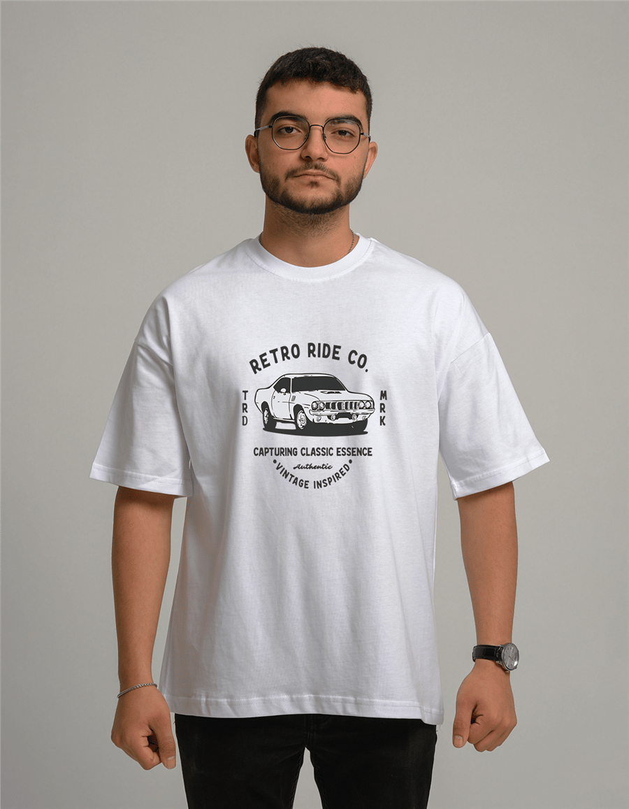 Retro Car Baskılı Unisex Oversize T-Shirt