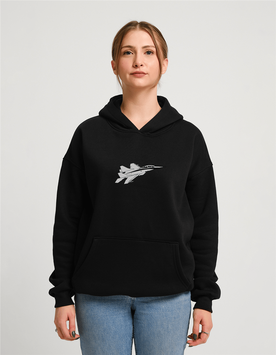 Uçak Baskılı Unisex Kapüşonlu Sweatshirt