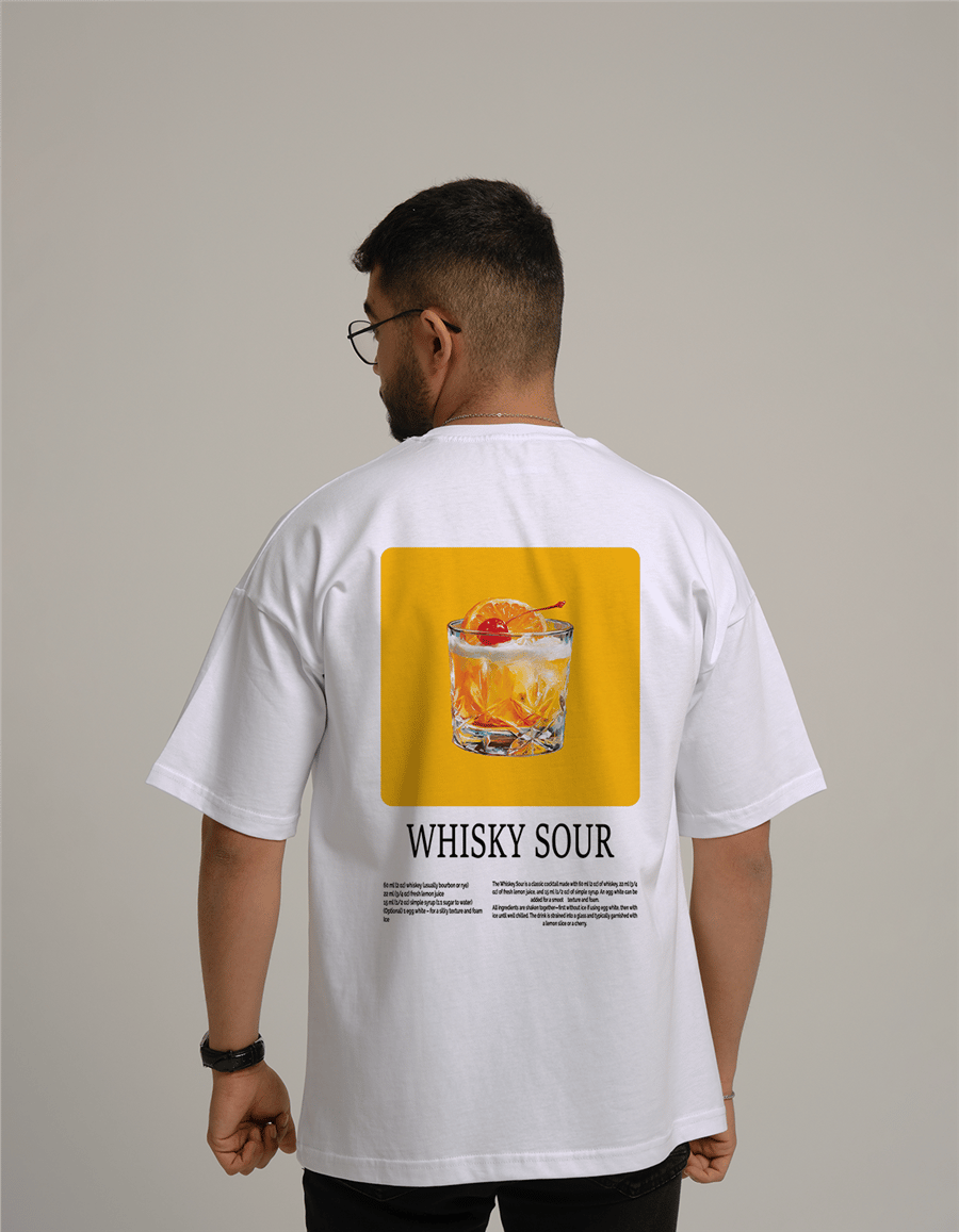 Whisky Sour Kokteyl Baskılı Unisex Oversize T-Shirt