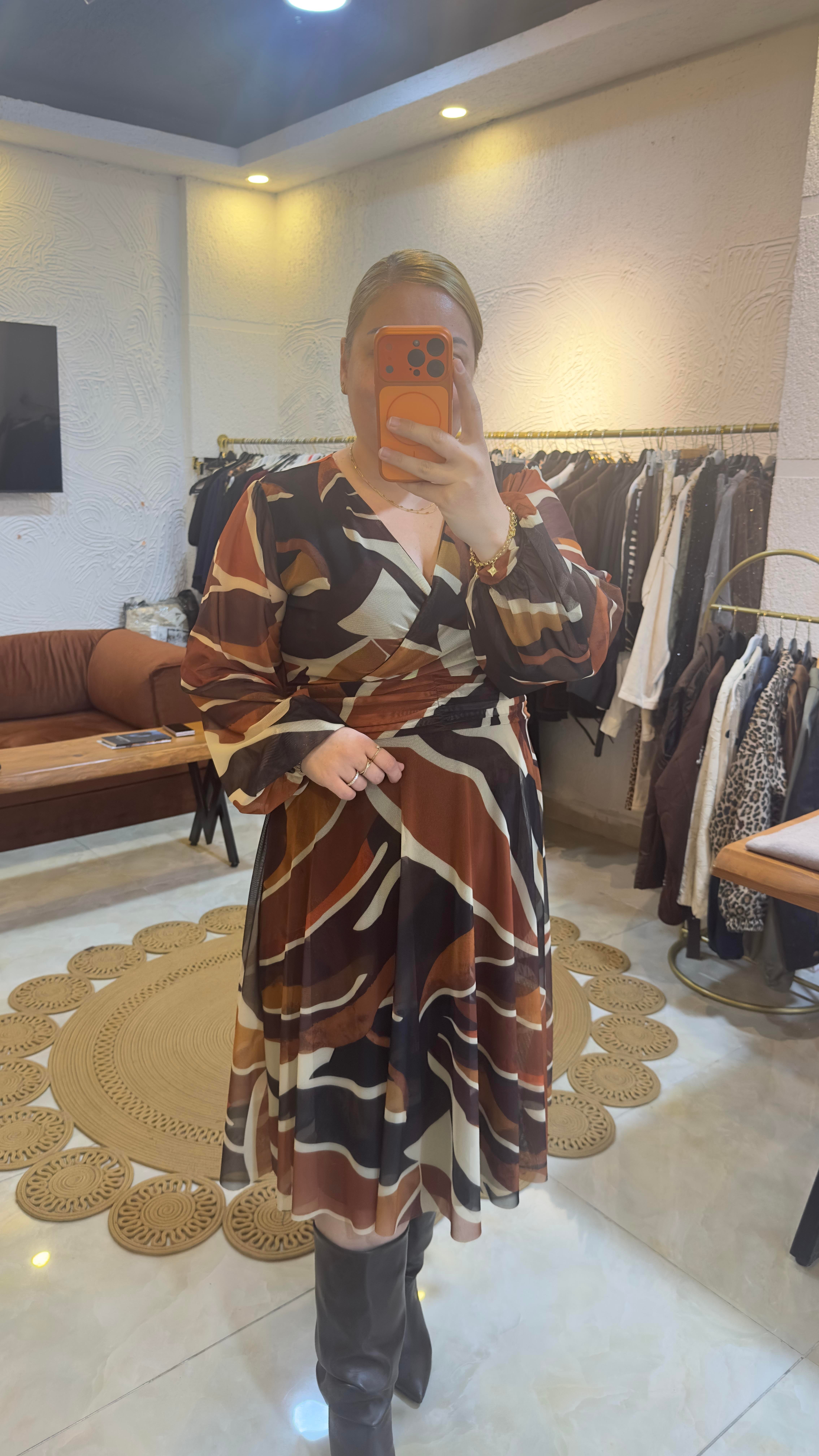 Çok Renkli Drape Detaylı Tül Elbise