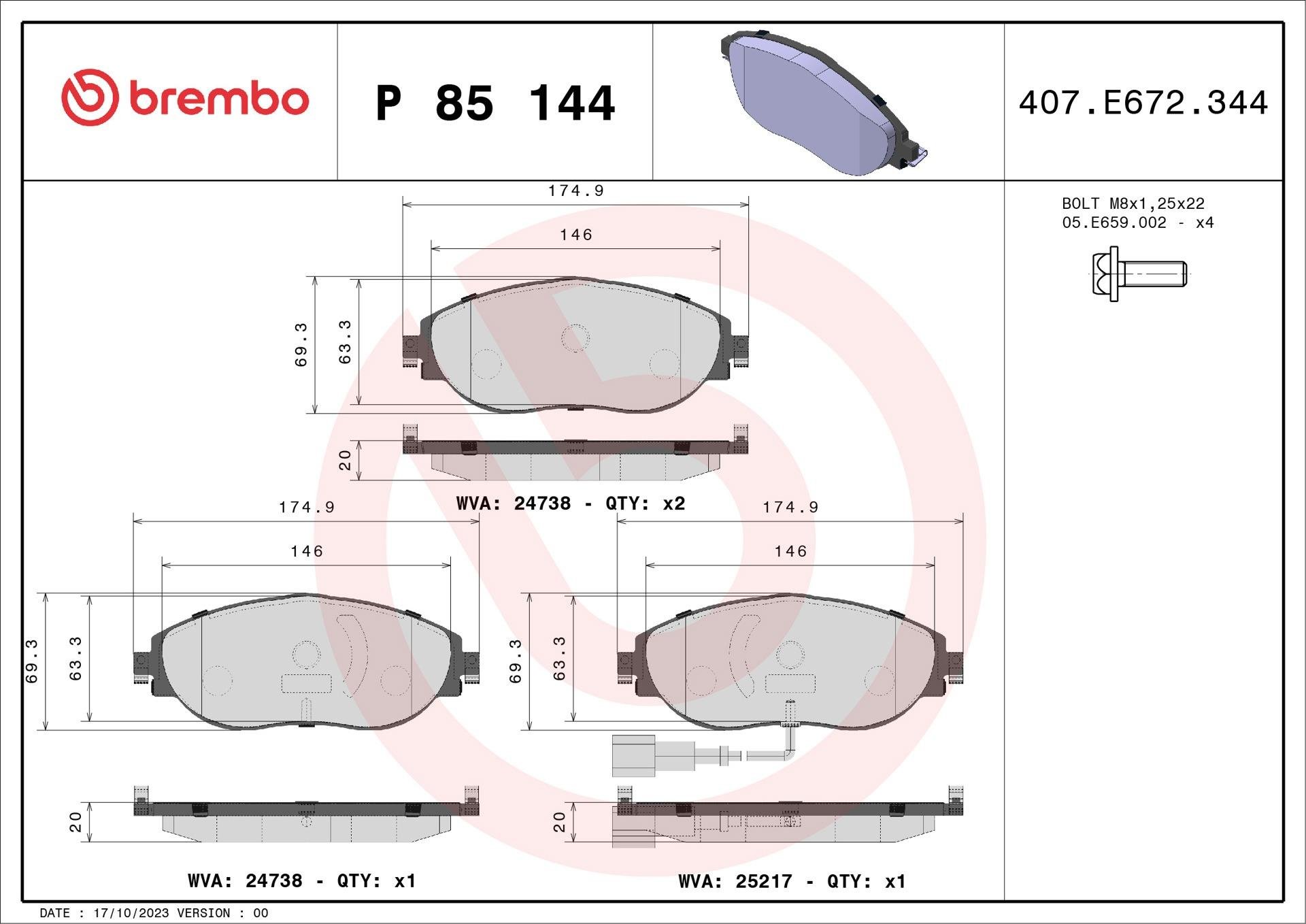 BREMBO P 85 144 brake pad set