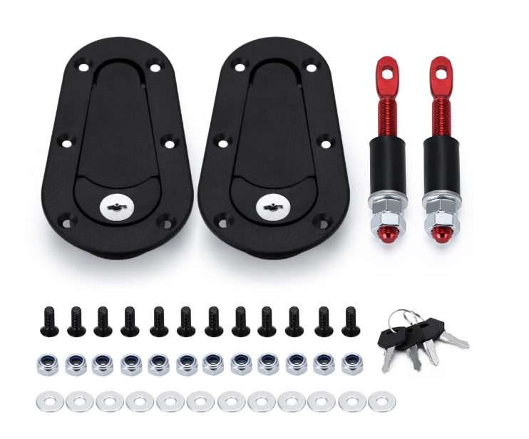 Hypertune Universal Racing Car Flush Hood Latch & Pin Kit - Engine Bonnet Lock Kit - Flush Mounted Hood Pins - Black