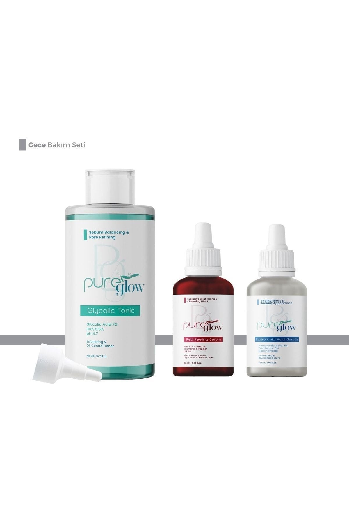 Gece Bakım Seti (hyaluronic Acid Serum+kırmızı Peeling Serum30 Ml+ Arındırıcı Tonik 200 Ml)