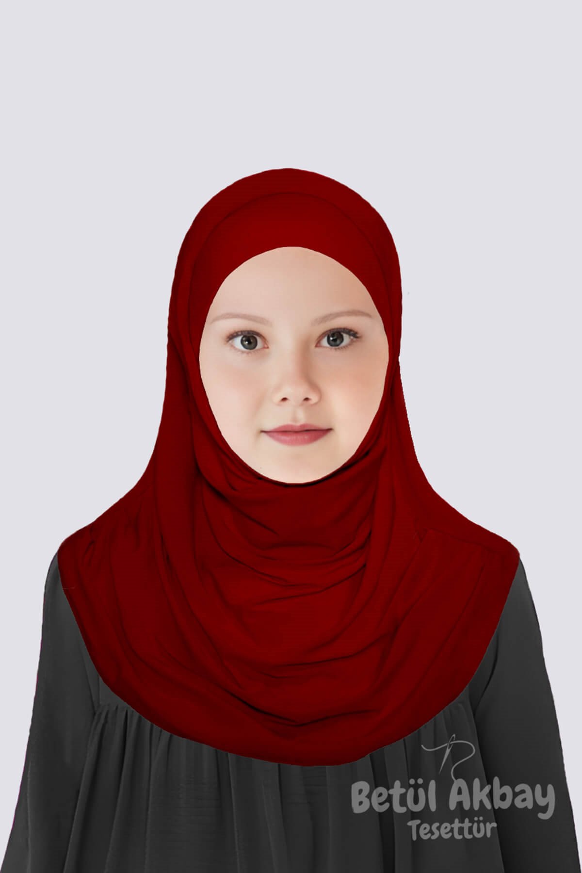 Kız Çocuk Pratik Başörtü Pamuklu Meryem Model Bordo