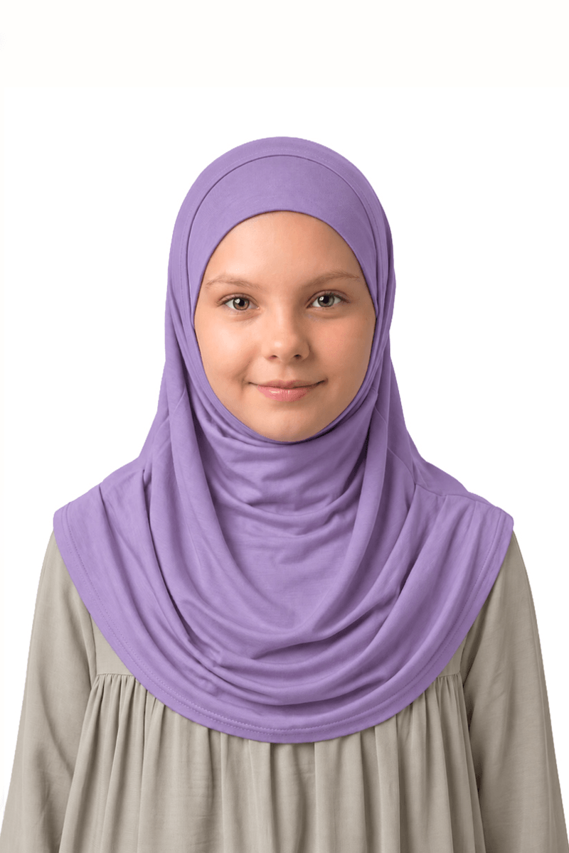 Kız Çocuk Pratik Başörtü Pamuklu Meryem Model Lila