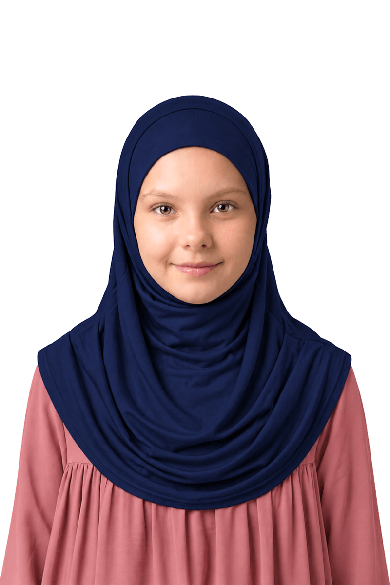 Kız Çocuk Pratik Başörtü Pamuklu Meryem Model Lacivert