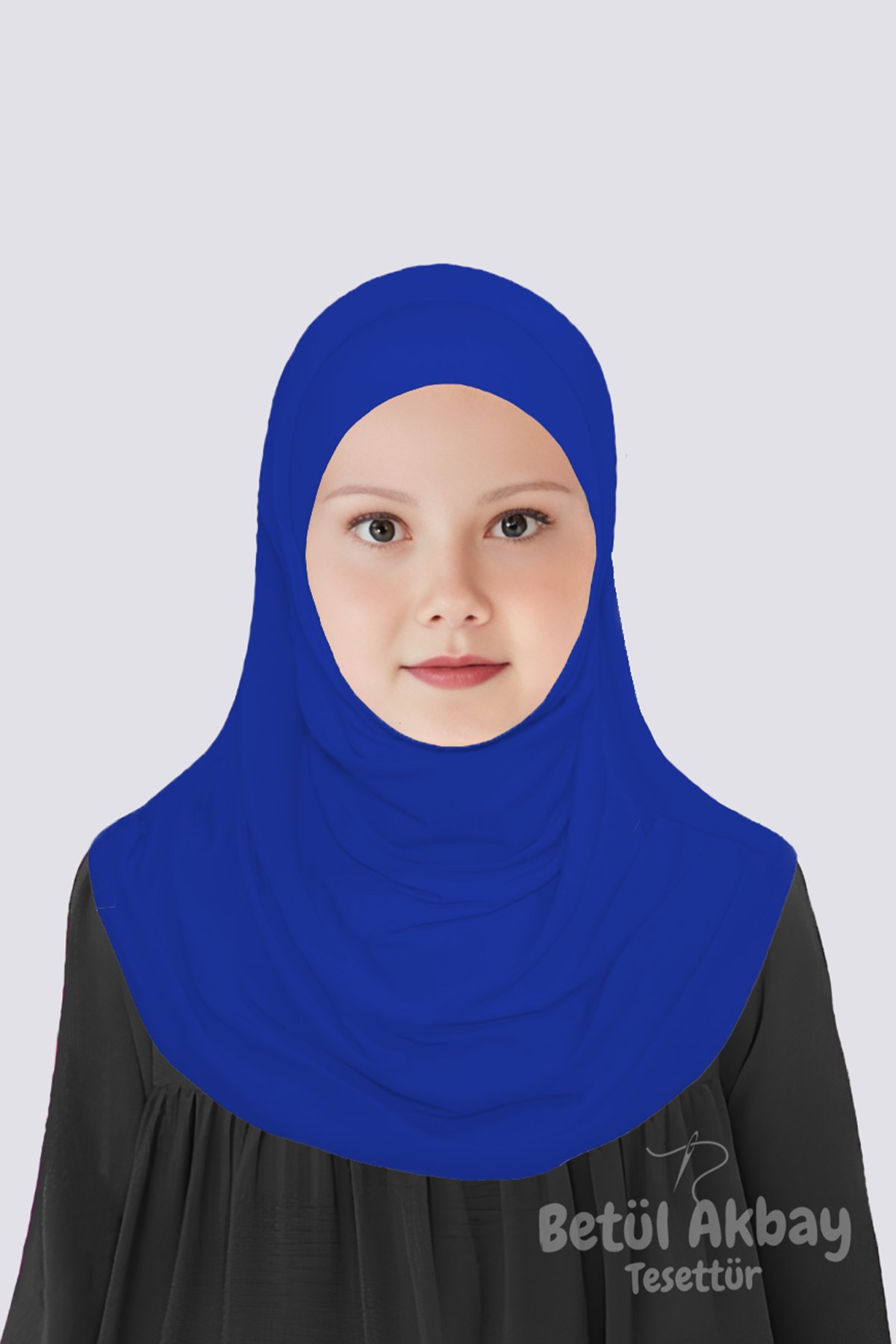 Kız Çocuk Pratik Başörtü Pamuklu Meryem Model Saks Mavisi