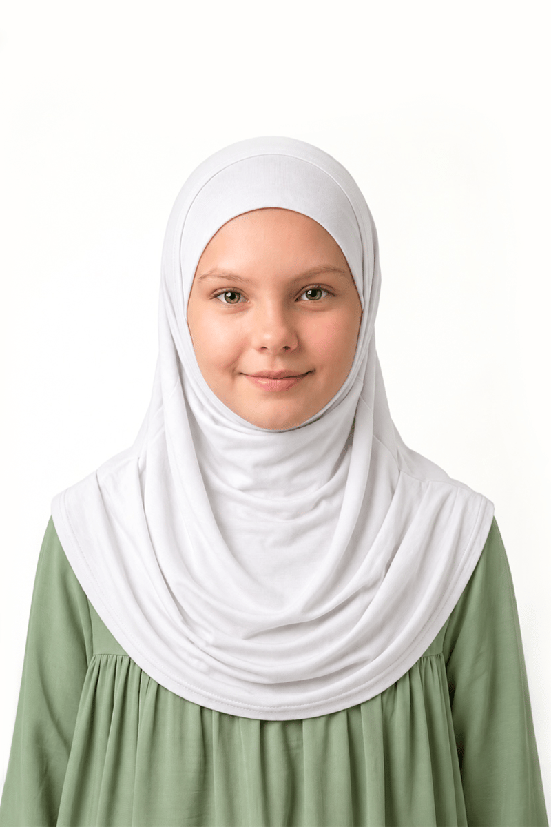 Kız Çocuk Pratik Başörtü Pamuklu Meryem Model Beyaz