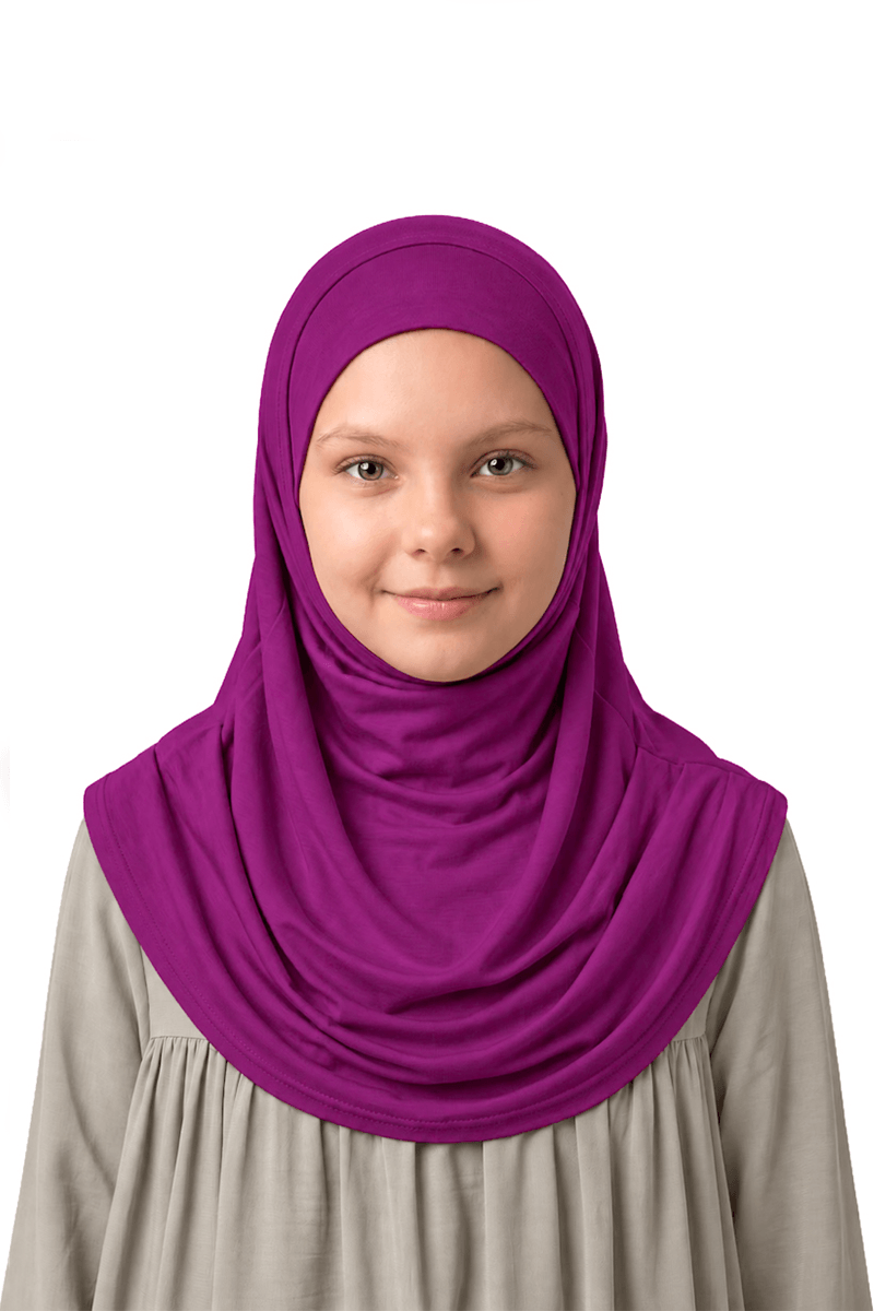 Kız Çocuk Pratik Başörtü Pamuklu Meryem Model Mürdüm