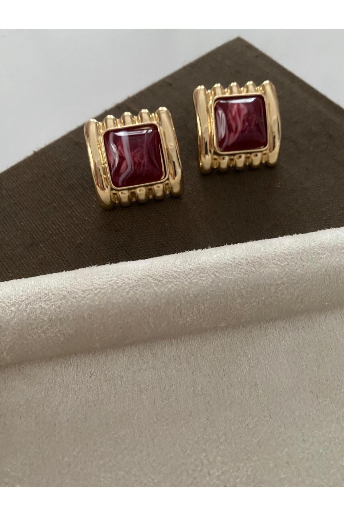 Çelik Rosen İçi Bordo Küpe