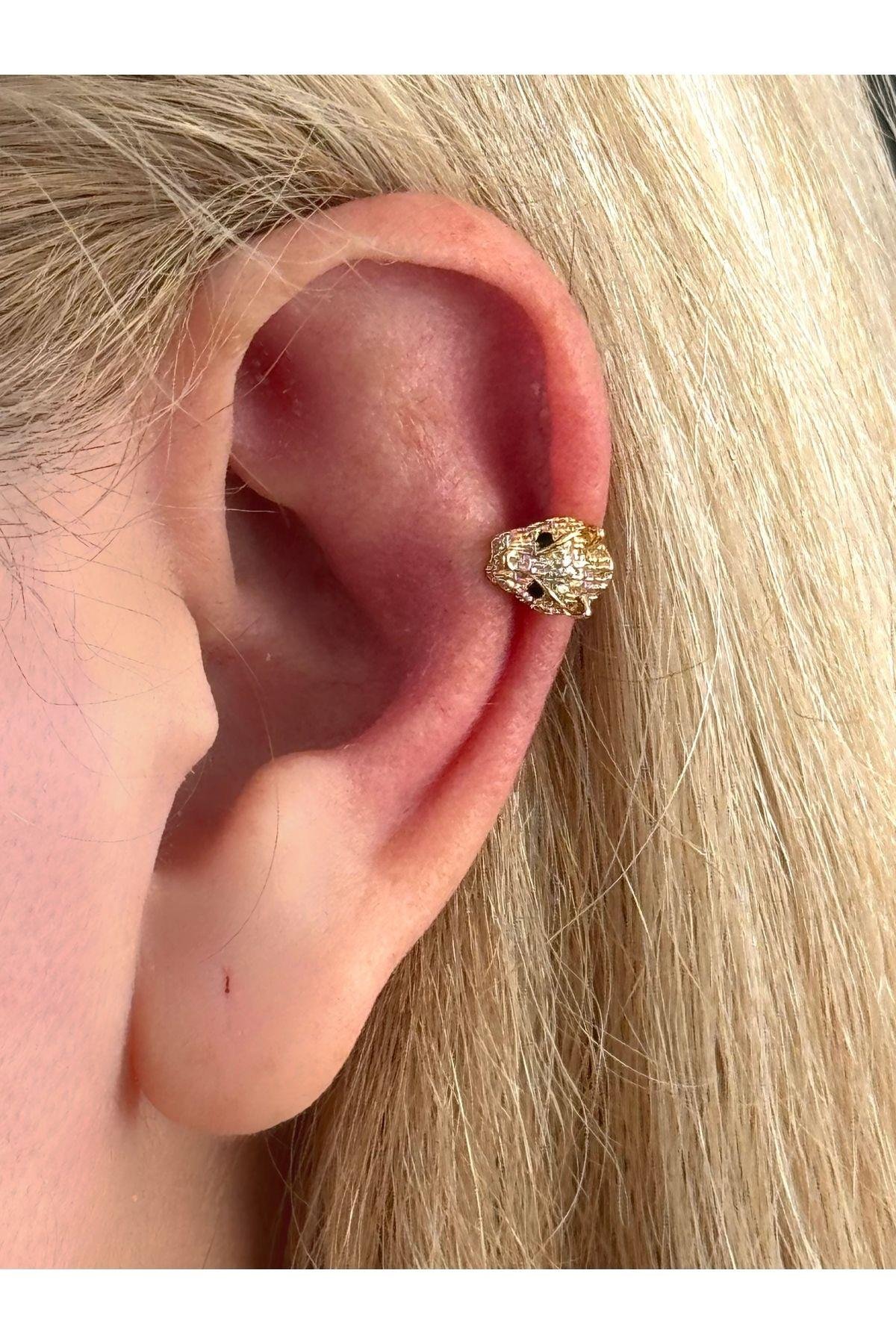 Earcuff Küpeli Kadın Kıkırdak Kaplan Figür Küpe (1 Adet)