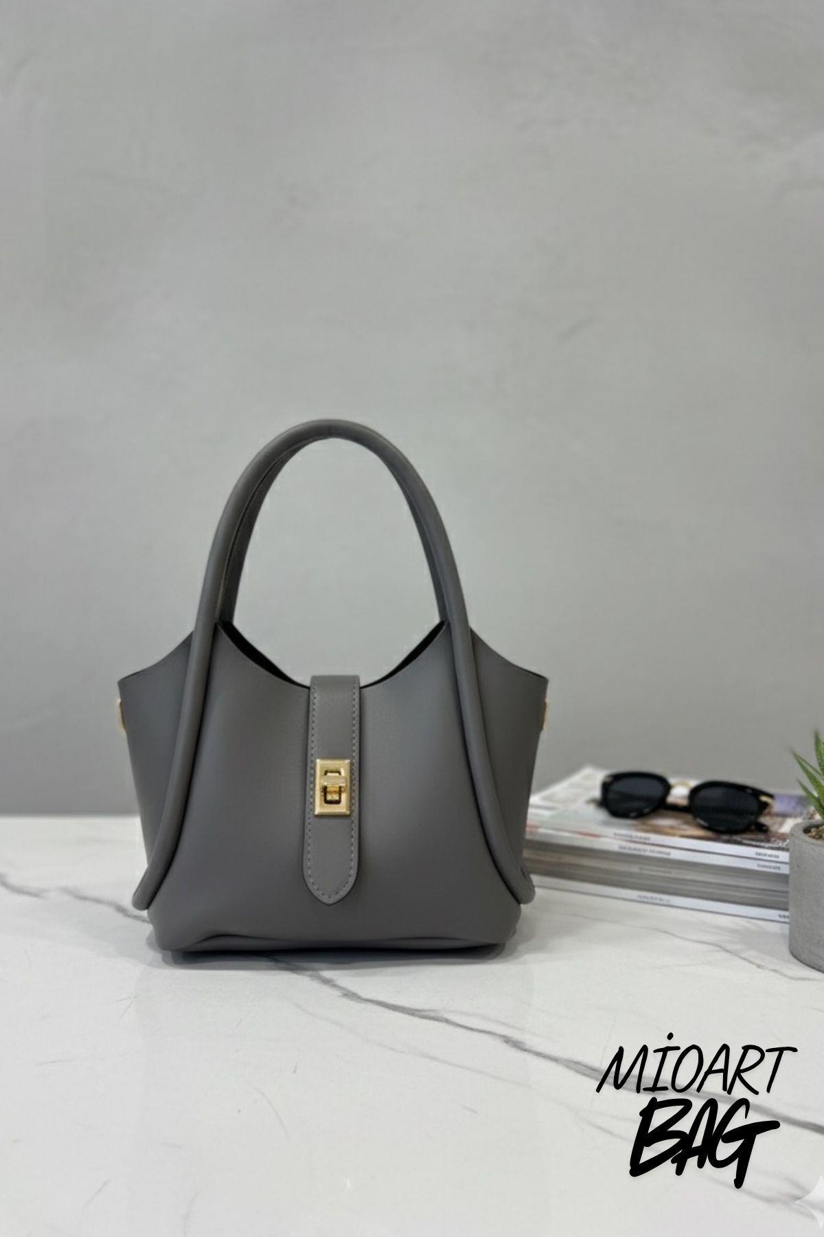 Kilit Detaylı Tote Mini El Ve Omuz Çantası