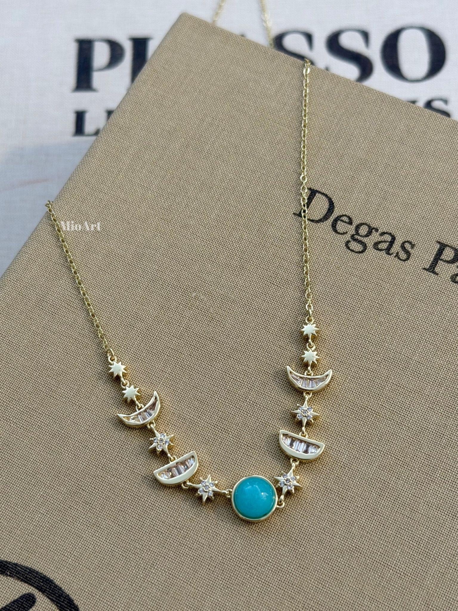 Mavi Taşlı Gold Kolye