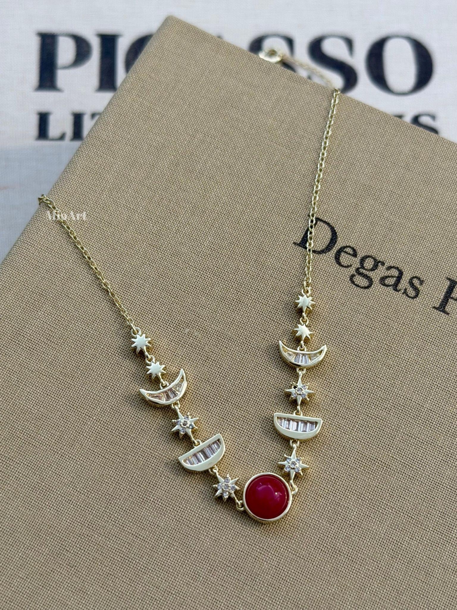 Pembe Taşlı Gold Kolye