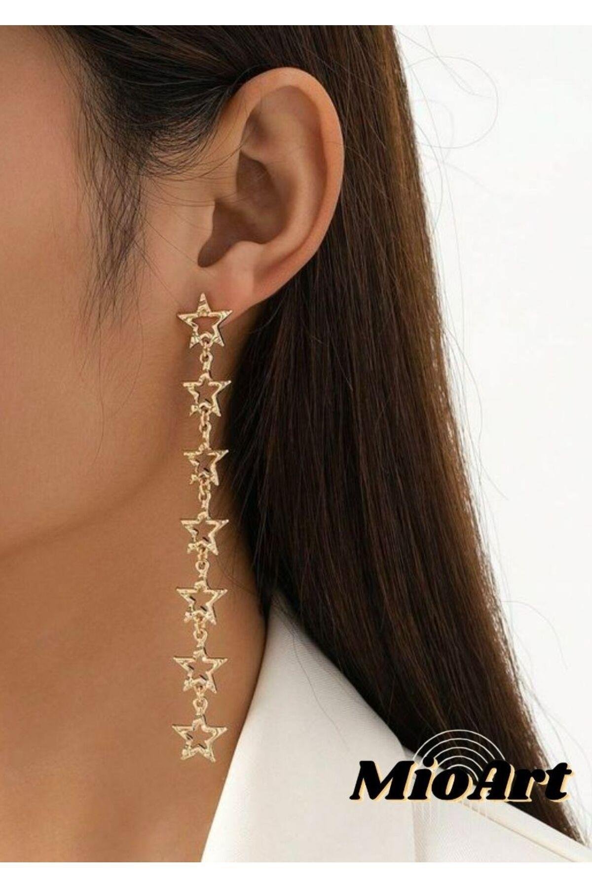 Stradi Model Silver Yıldız Zincir Sallantılı Küpe