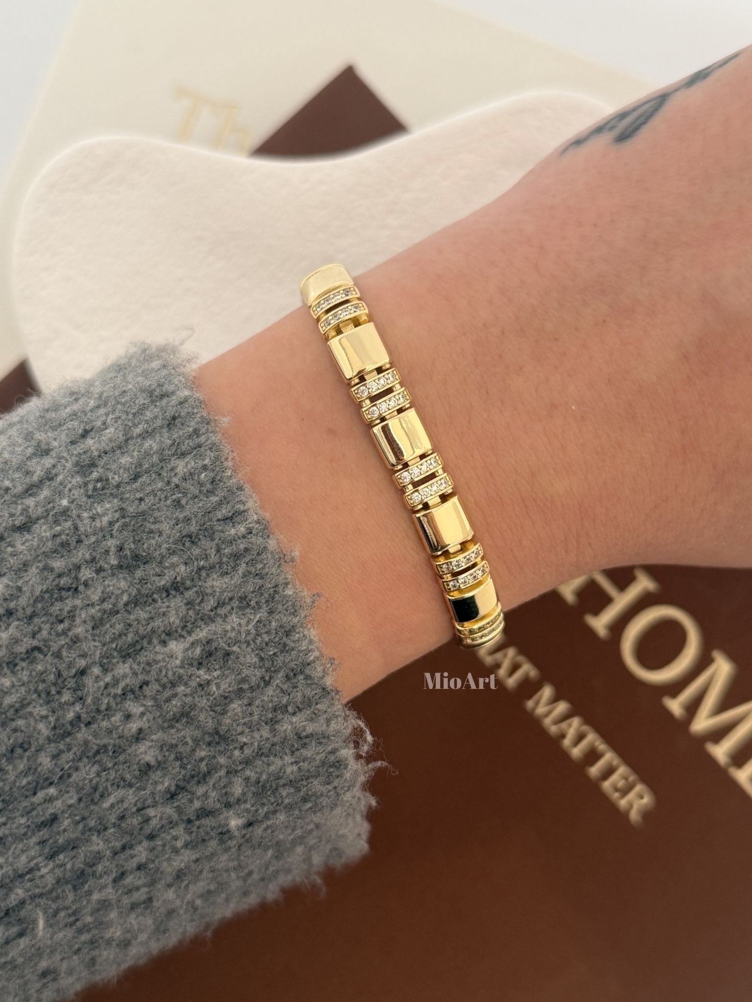 Taşlı Gold Çelik Bileklik