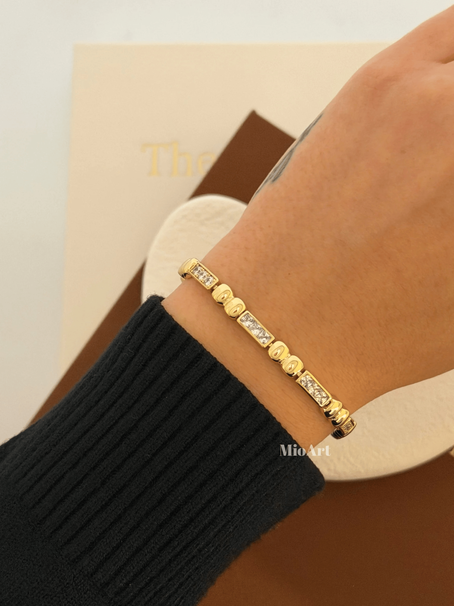 Taşlı Gold Zincir Bileklik