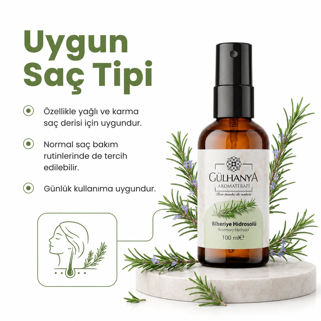 Biberiye Hidrosolü 100ml (Biberiye Suyu Güçlendirici Saç Toniği)