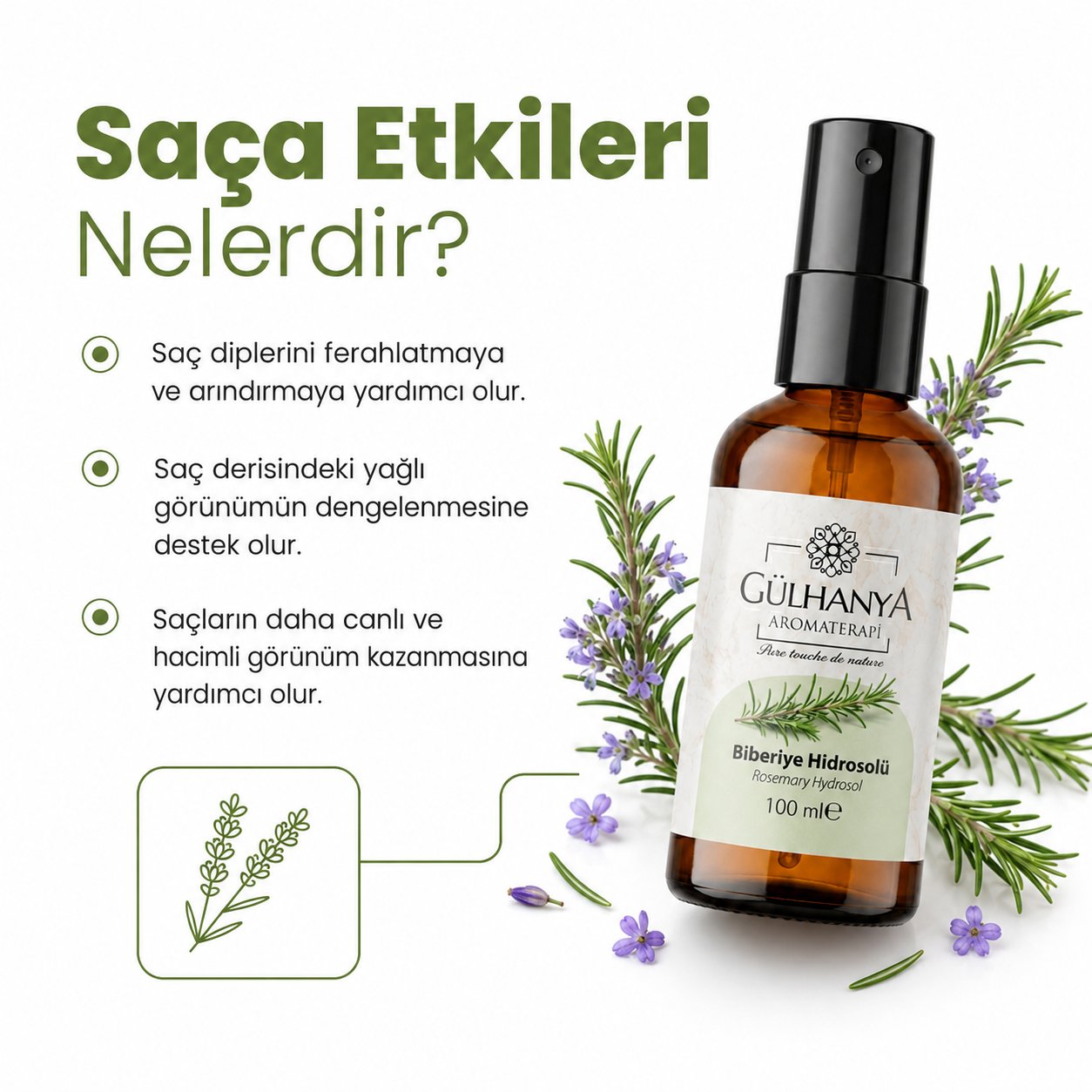 Biberiye Hidrosolü 100ml (Biberiye Suyu Güçlendirici Saç Toniği)