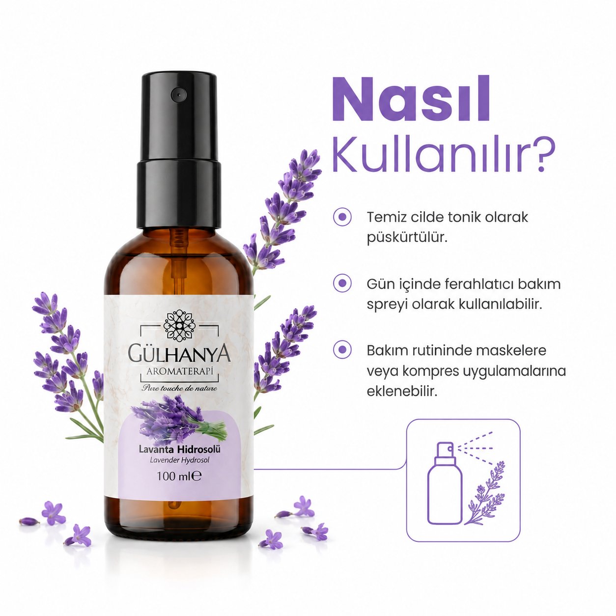 Lavanta Hidrosolü 100ml (Lavanta Suyu Canlandırıcı ve Besleyici Tonik)