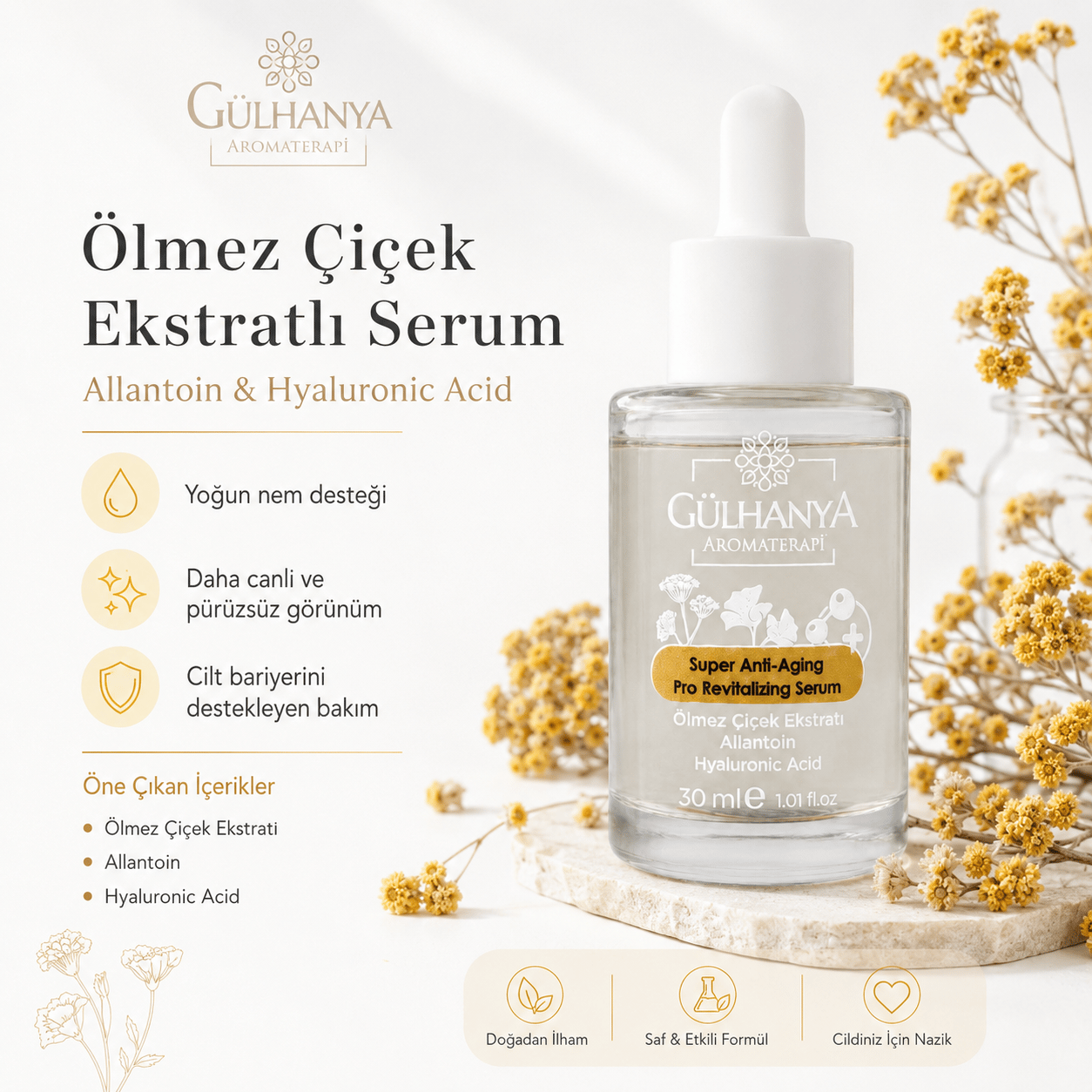 Ölmez Çiçek - Hyalüronik Asit ve Allantoin içerikli Gözenek Sıkılaştırıcı Serum 