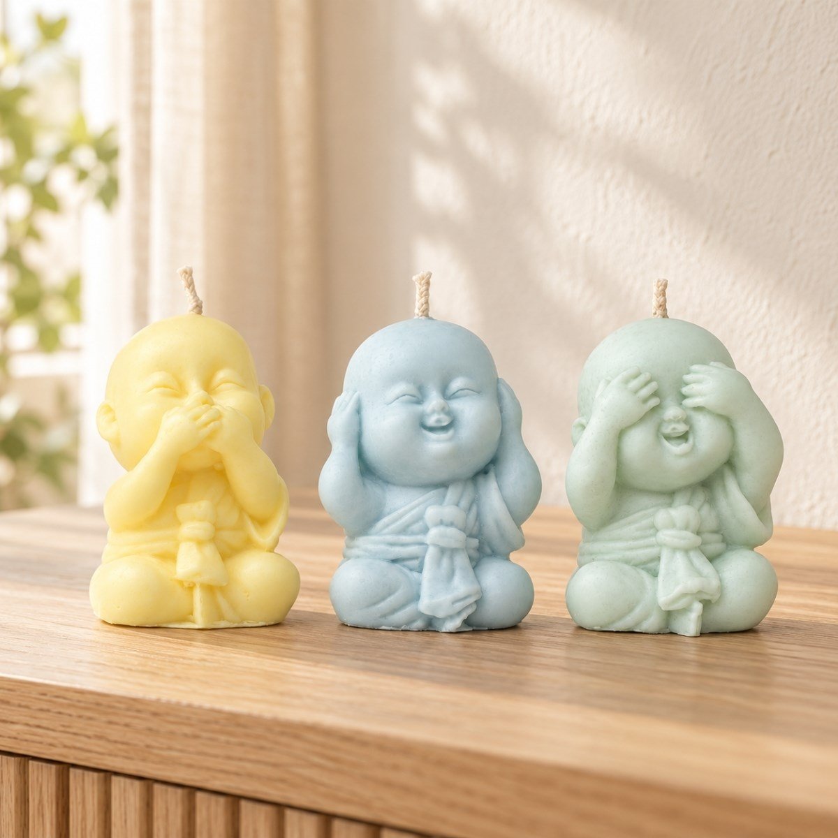 Üç Maymun Temalı Soya Wax Mum Seti – Bilmiyorum, Görmedim, Duymadım