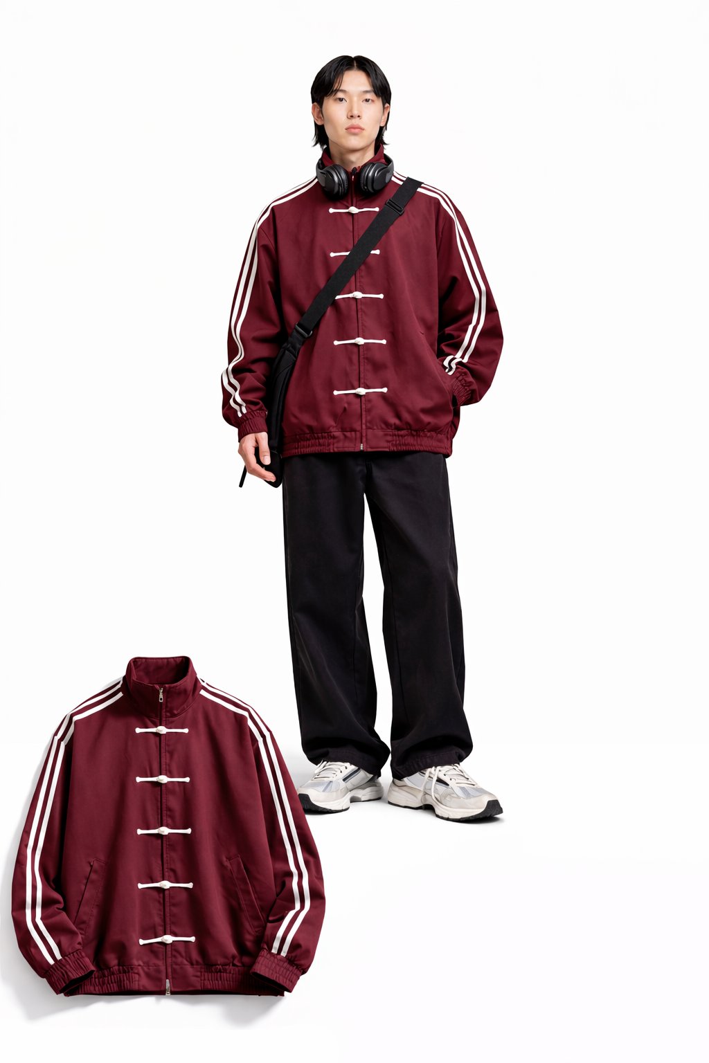Çin Düğmeli Oversize Unisex Ceket ( Siyah )