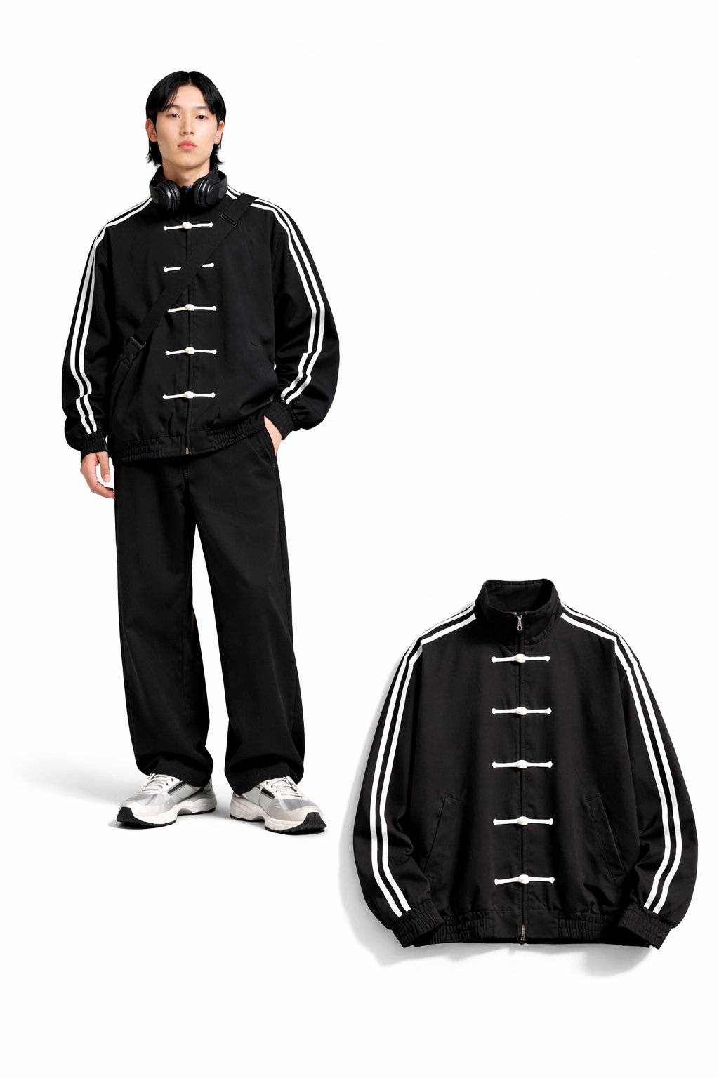Çin Düğmeli Oversize Unisex Ceket ( siyah)