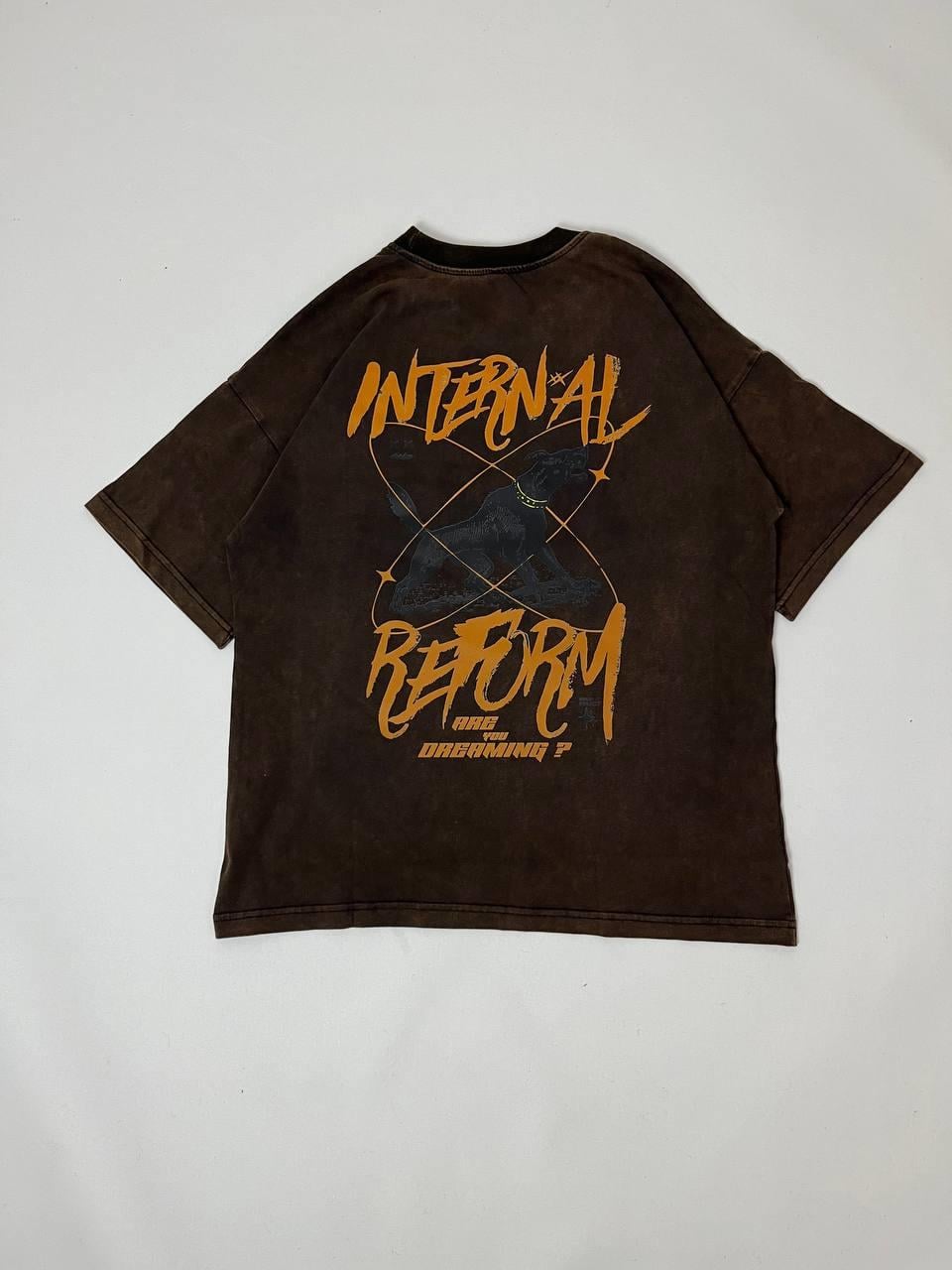 INTERNAL REFORM Oversize Asid Wash Tshirt - Koyu Kahve