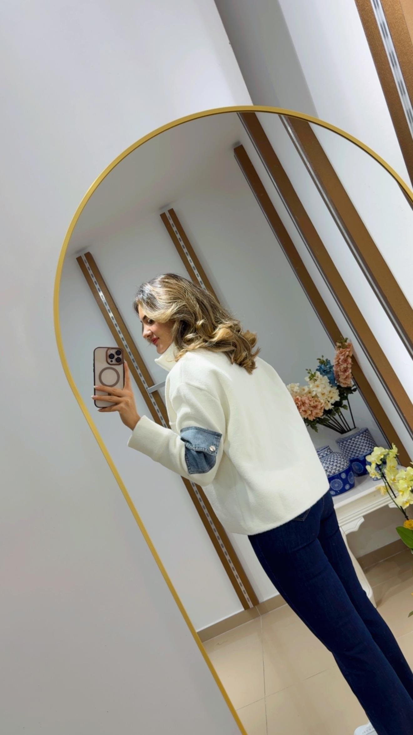 Angora önü kot kapaklı ceket hırka beyaz 
