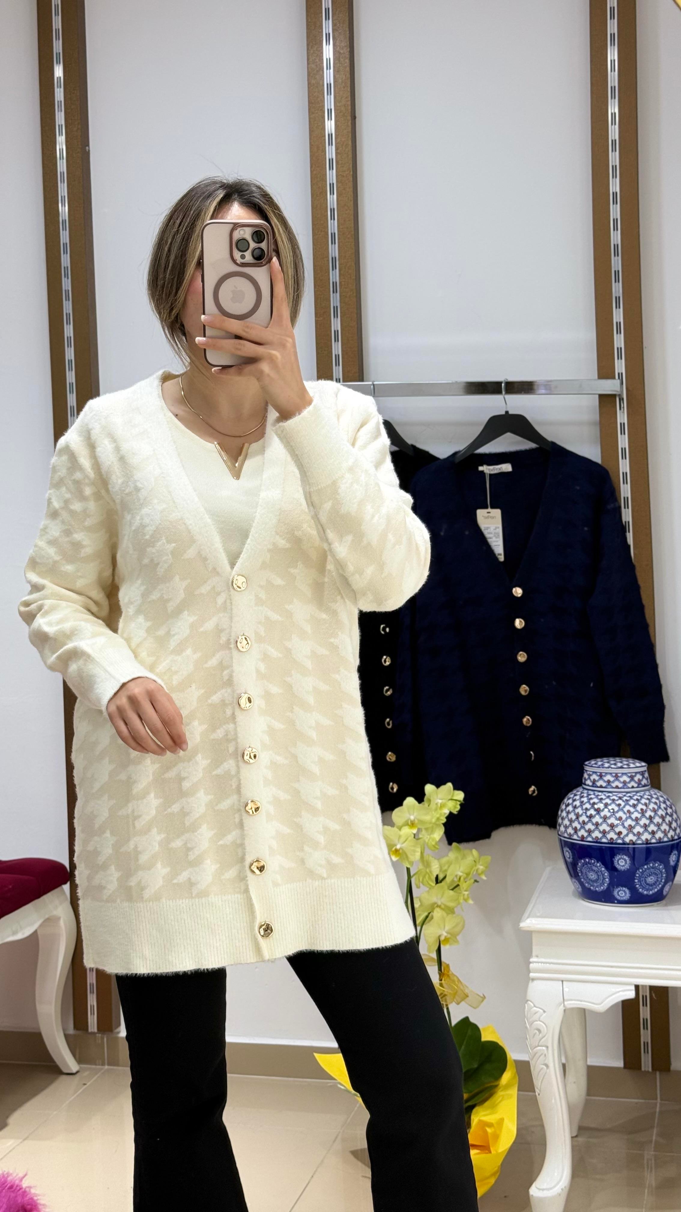 Kazayağı Angora gold düğme Ceket KREM 