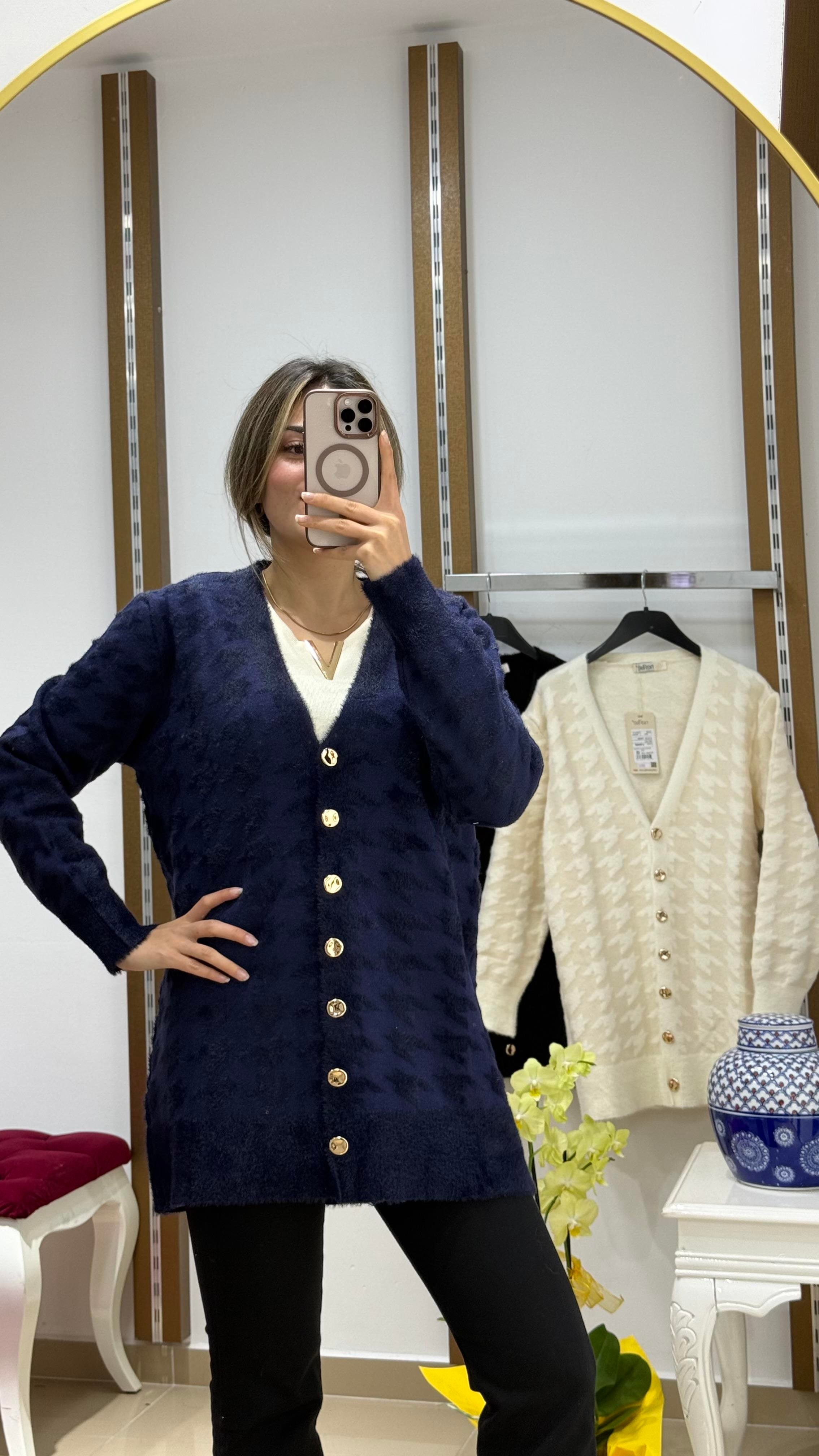 Kazayağı Angora gold düğme Ceket Lacivert 