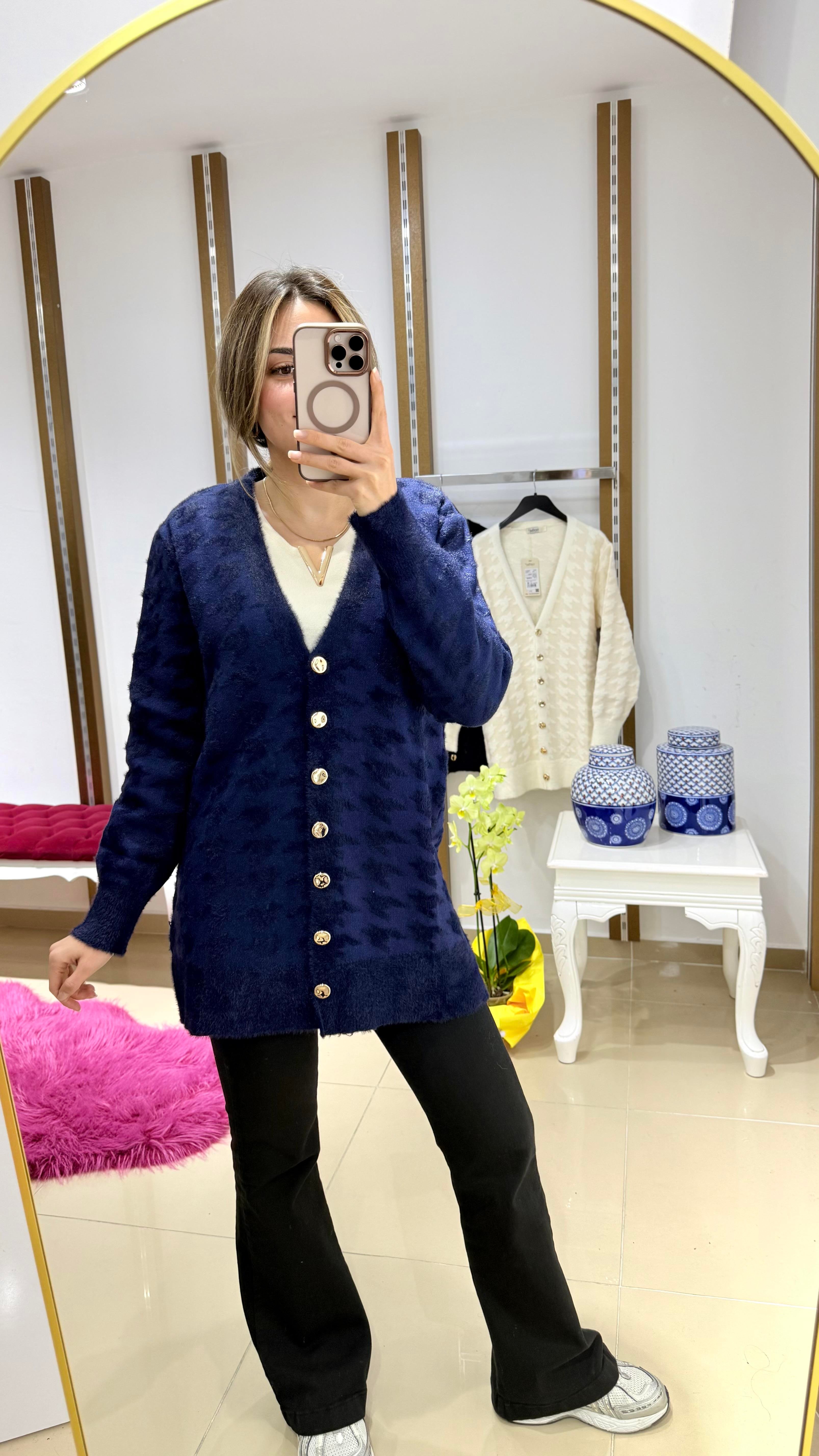Kazayağı Angora gold düğme Ceket Lacivert 
