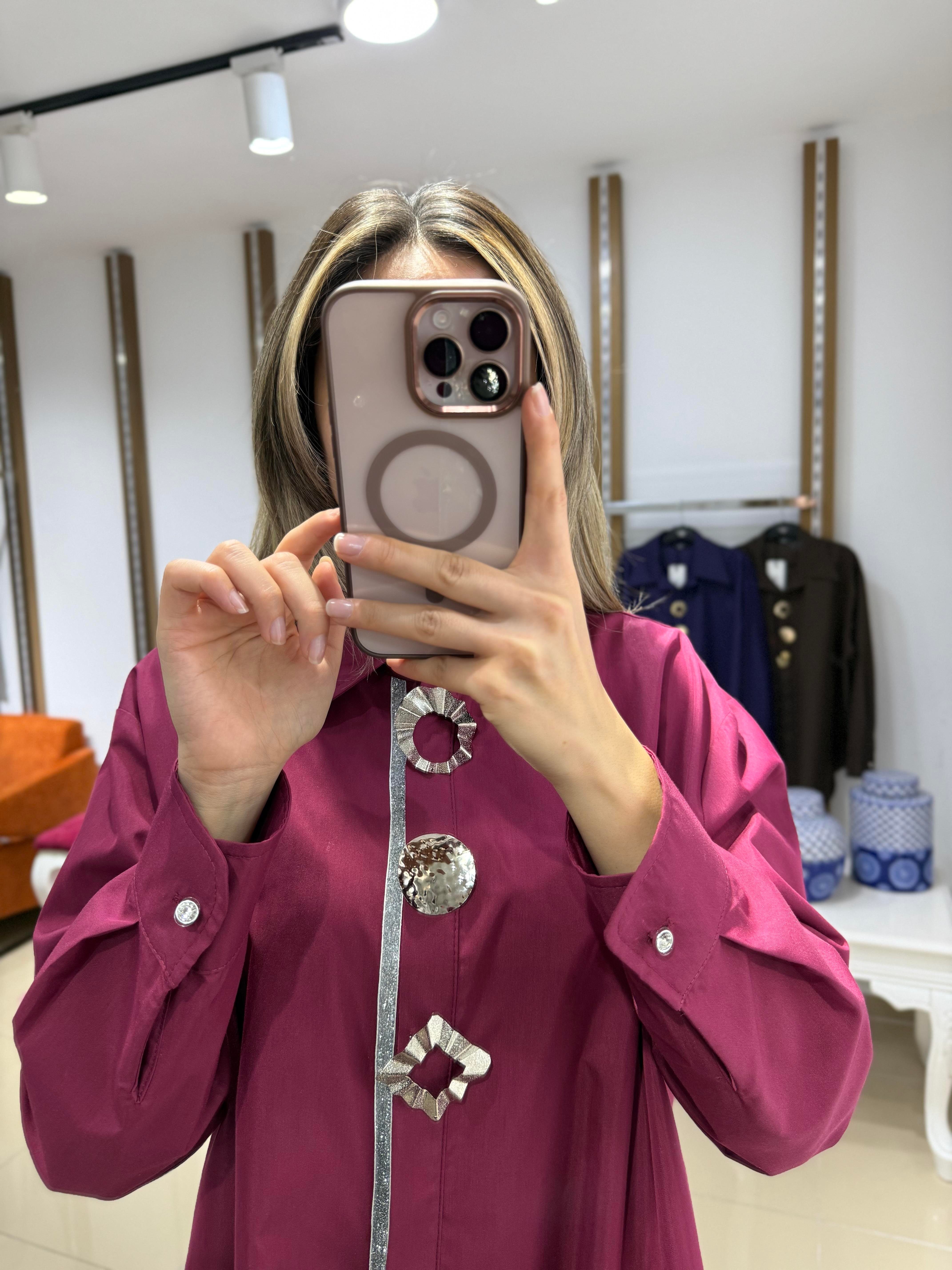 MY312 Ön Aksesuarlı Pamuklu gömlek BORDO