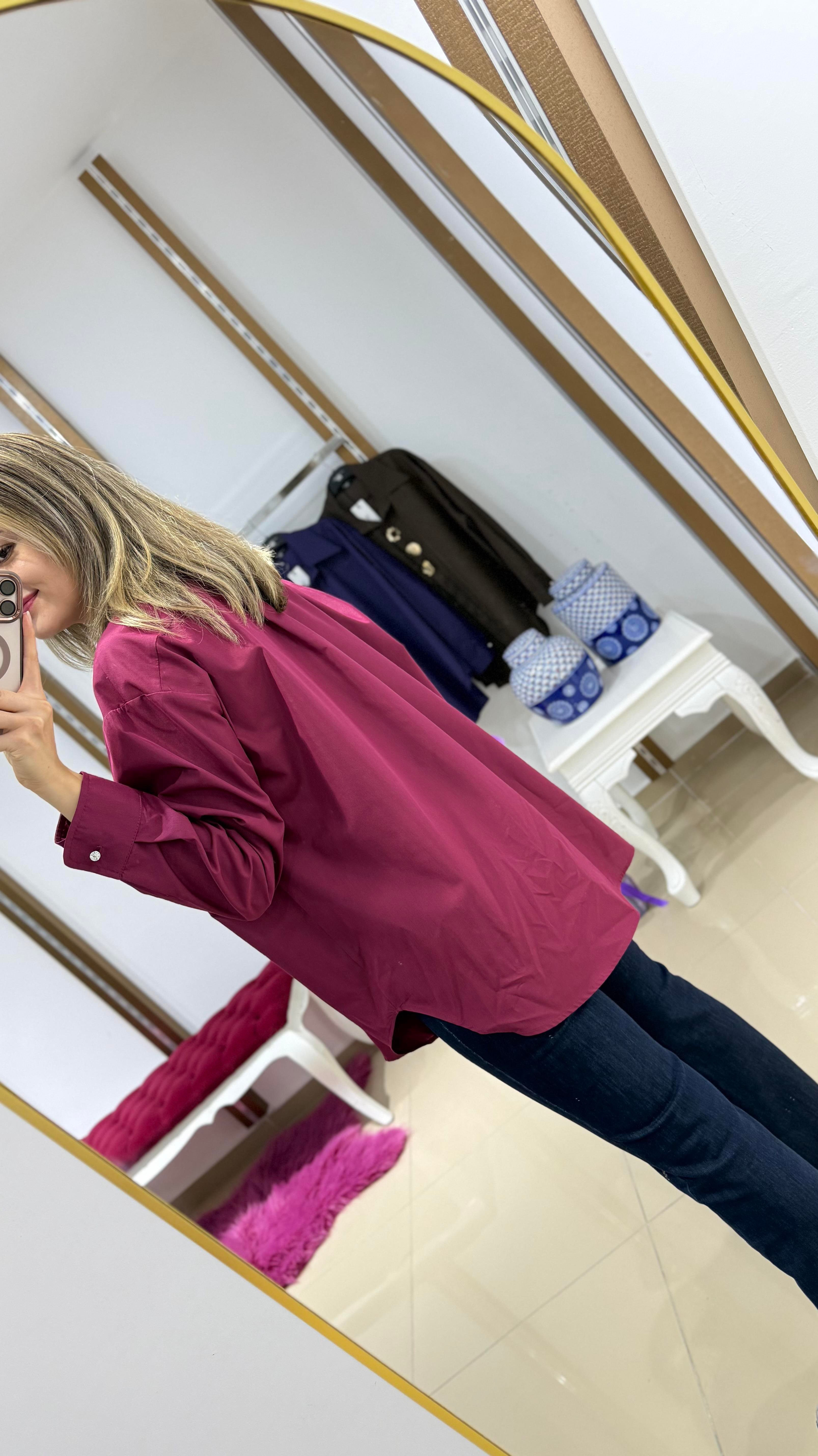 MY312 Ön Aksesuarlı Pamuklu gömlek BORDO