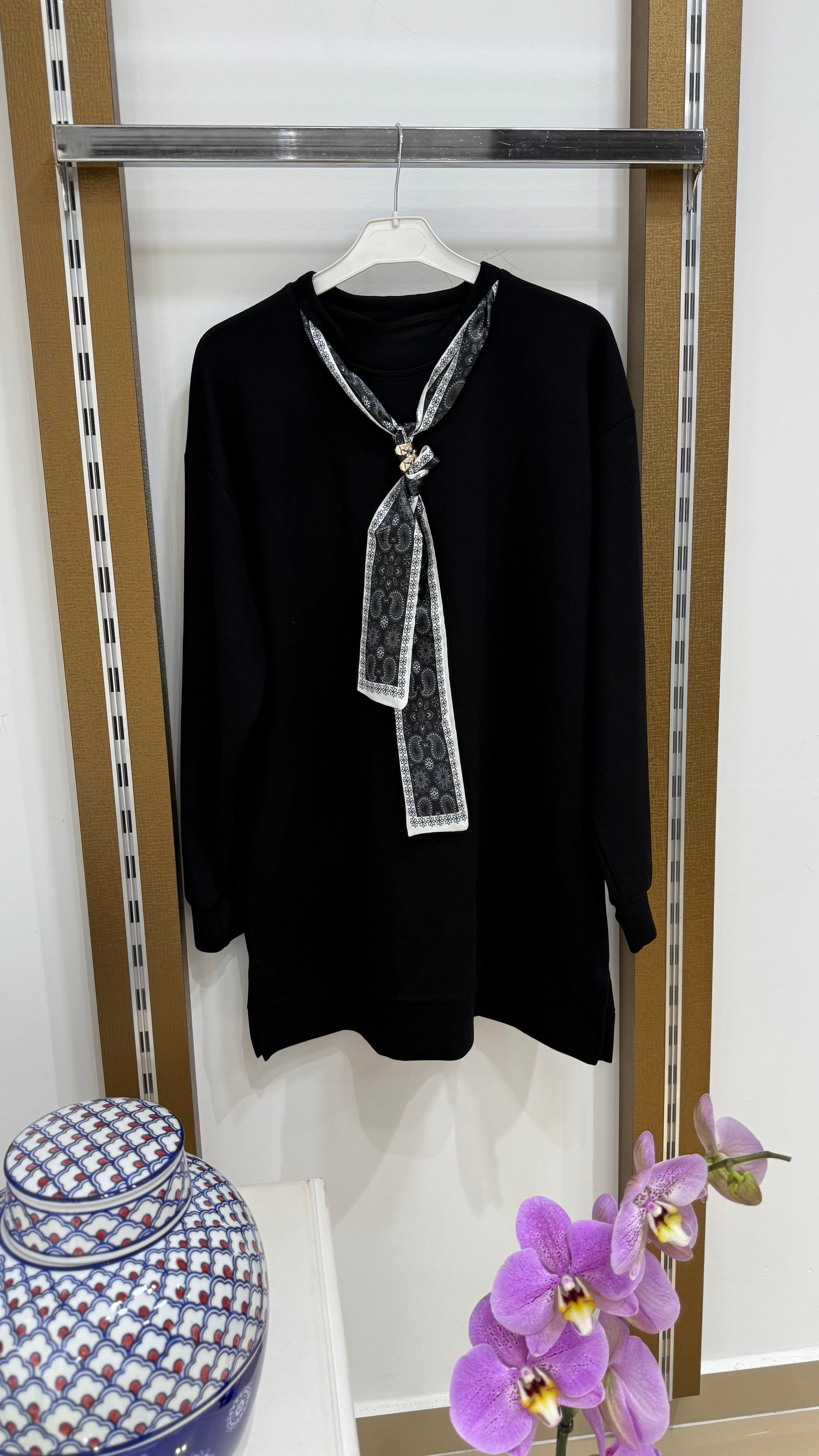 TREND FULARLI SWEAT TUNİK SİYAH