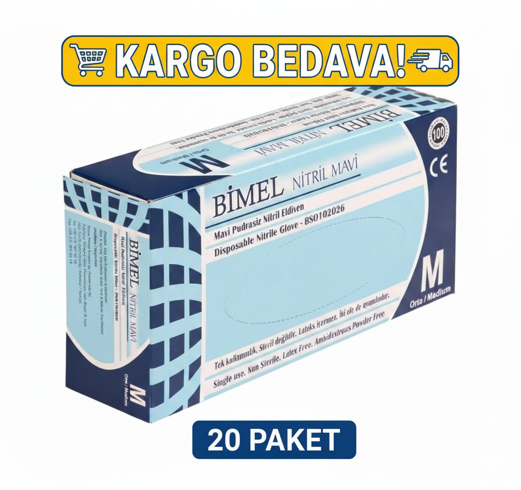 Bimel Mavi Nitril Muayene Eldiveni Pudrasız