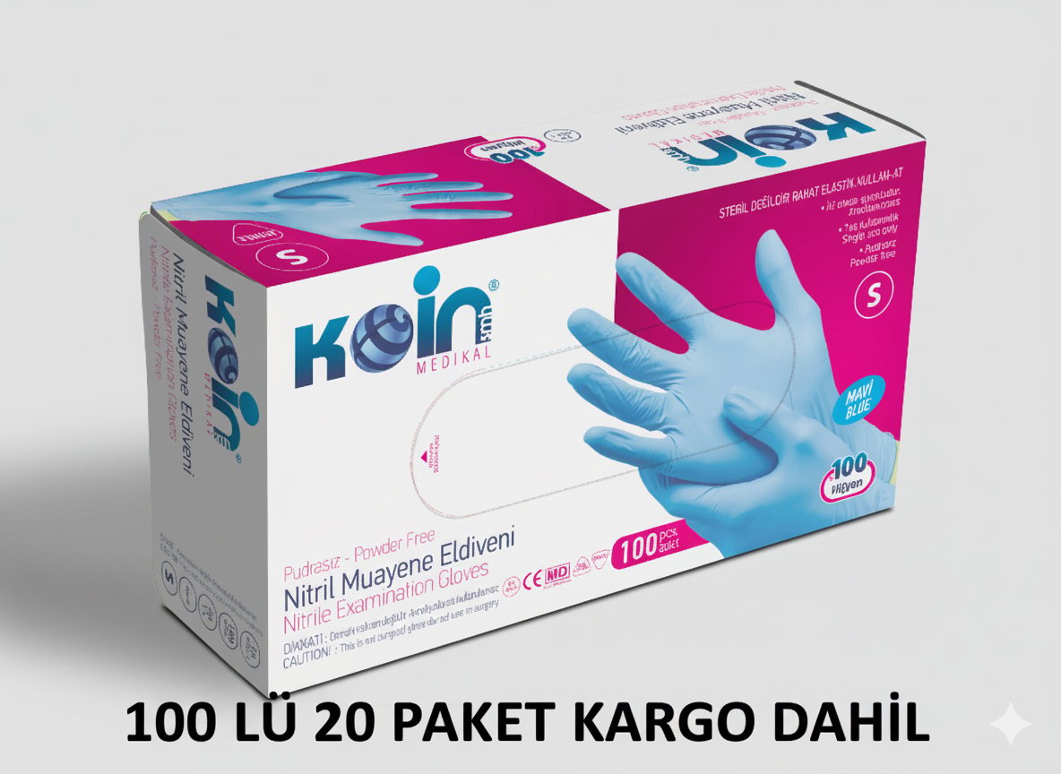 Koinsmh Pudrasız Mavi Nitril Muayene Eldiveni 100 lü 20 paket