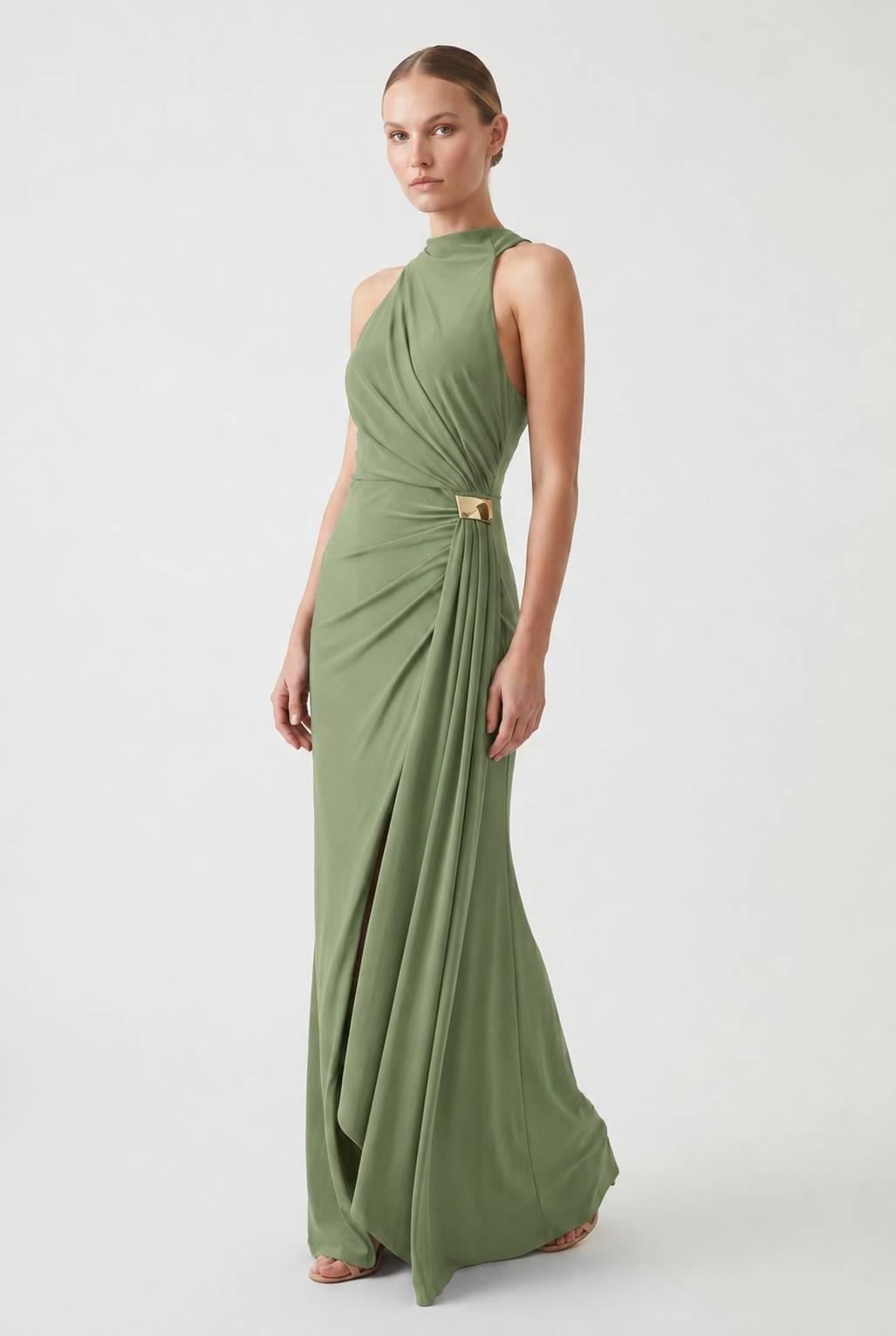 Haki Halter Yaka Beli Tokalı Abiye Abiye P-0000019134-HAKİHKR38