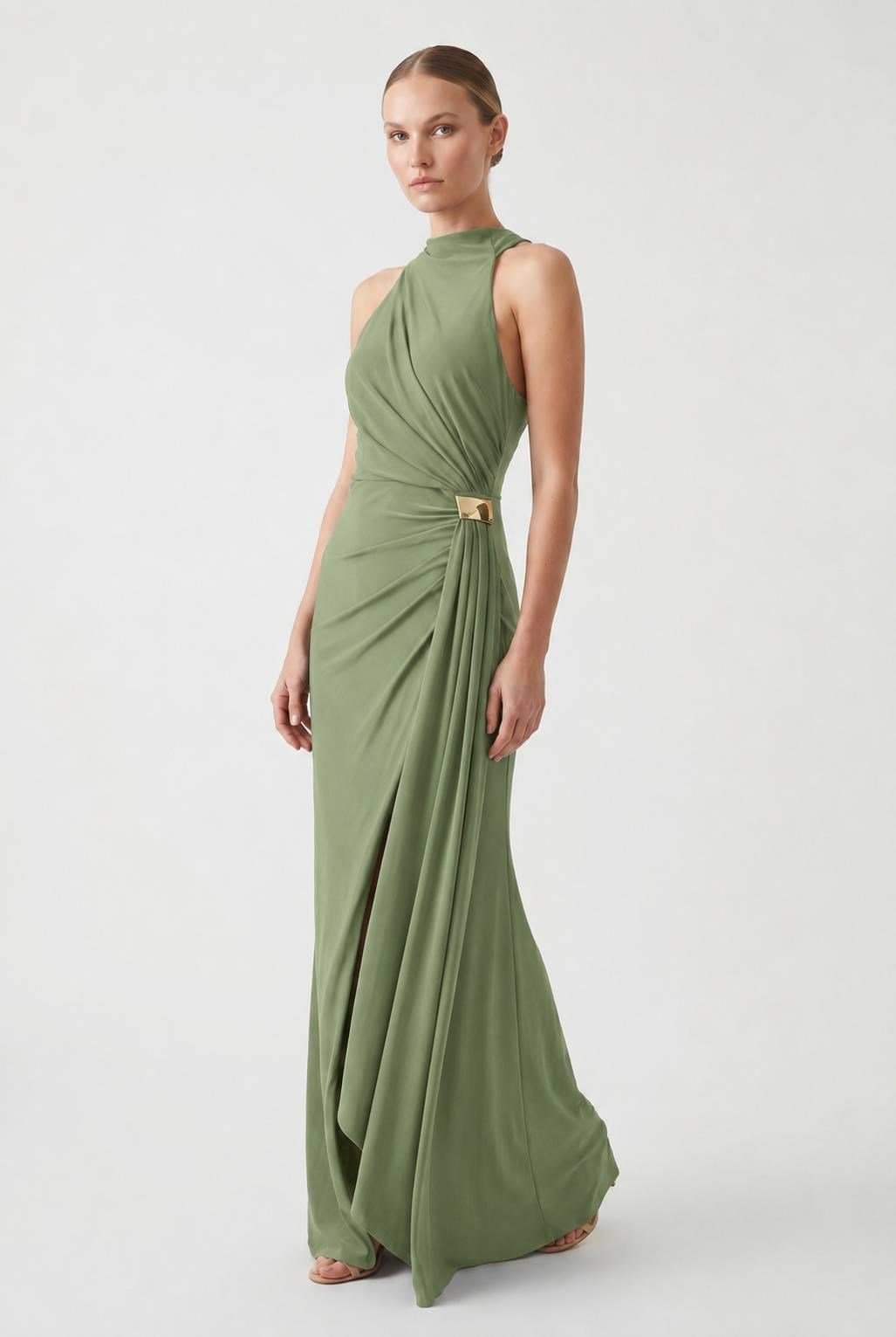 Haki Halter Yaka Beli Tokalı Abiye Abiye P-0000019134-HAKİHKR38