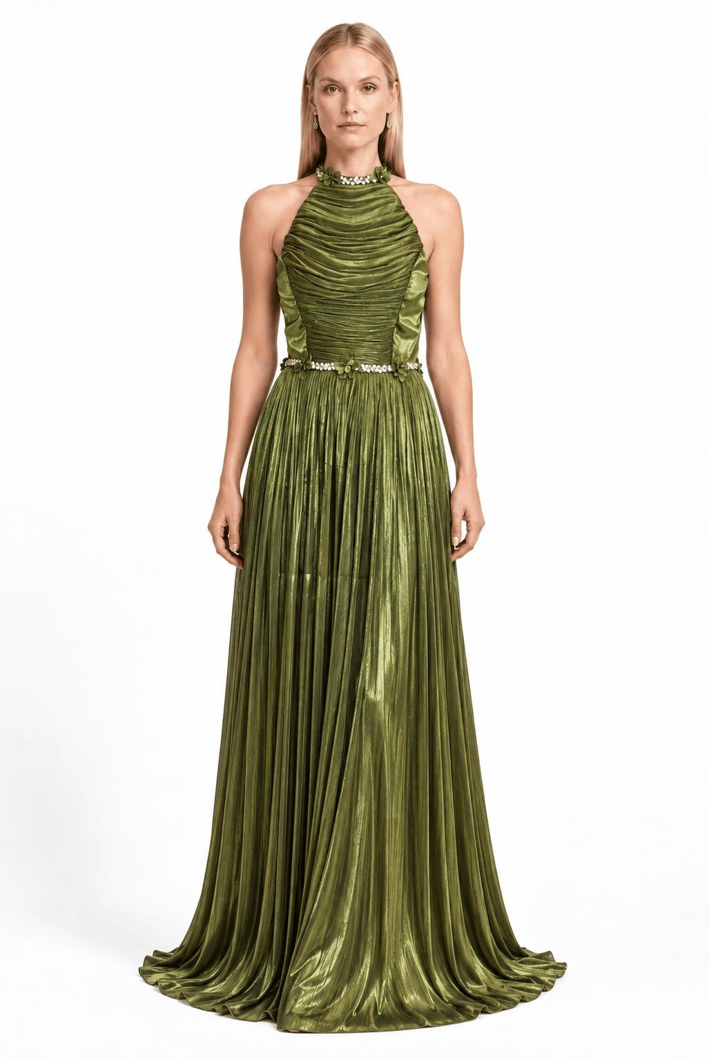 Haki Halter Yaka Pliseli Abiye Abiye P-0000019522-HAKİHKR36