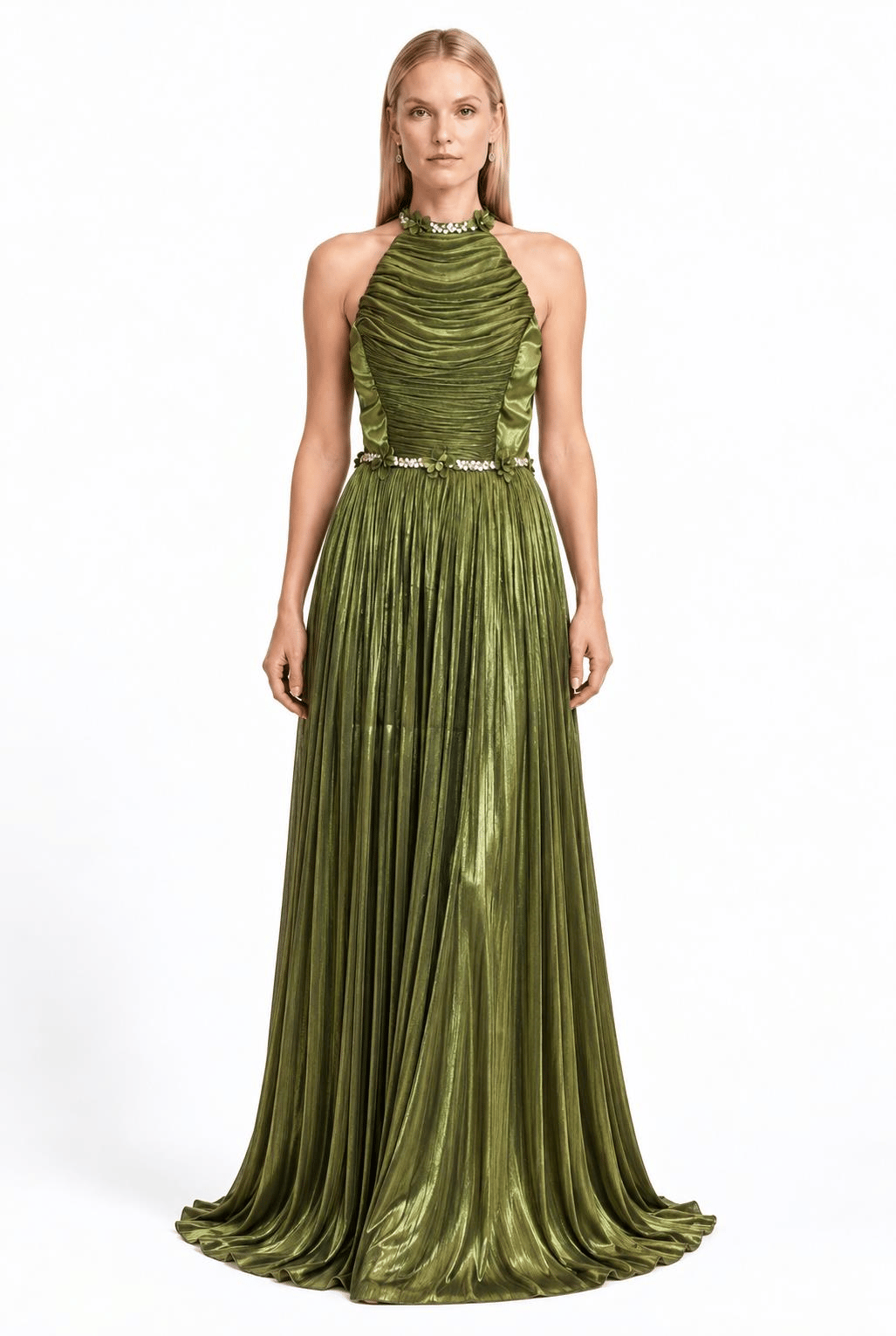 Haki Halter Yaka Pliseli Abiye Abiye P-0000019522-HAKİHKR36