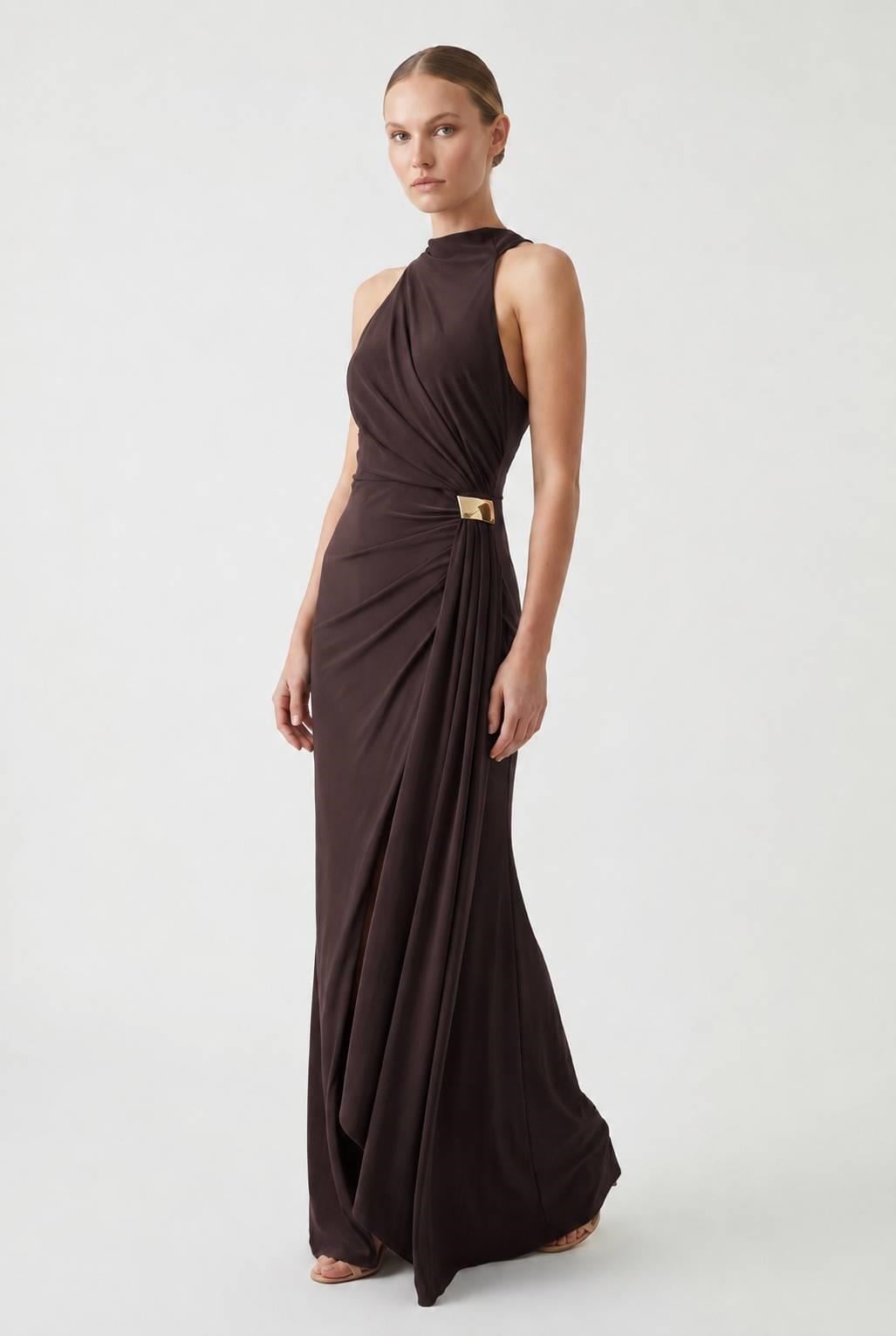 Kahve Halter Yaka Beli Tokalı Abiye Abiye P-0000019134-KAHVEKHV38
