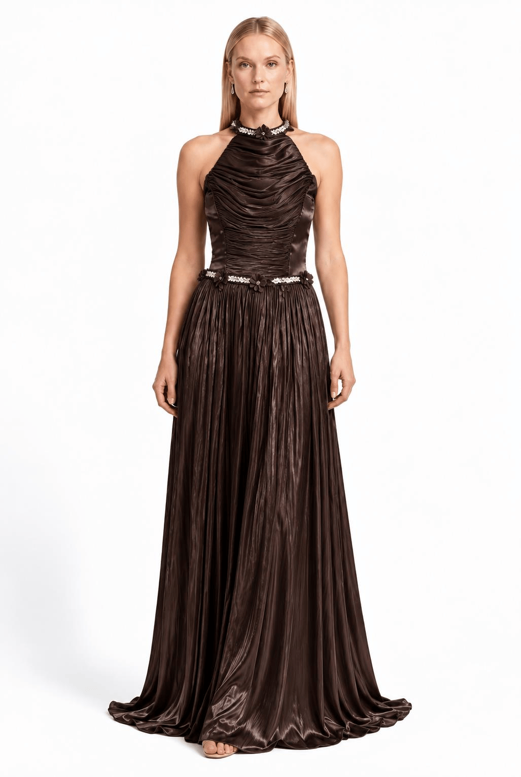 Kahve Halter Yaka Pliseli Abiye Abiye P-0000019522-KAHVEKHV36