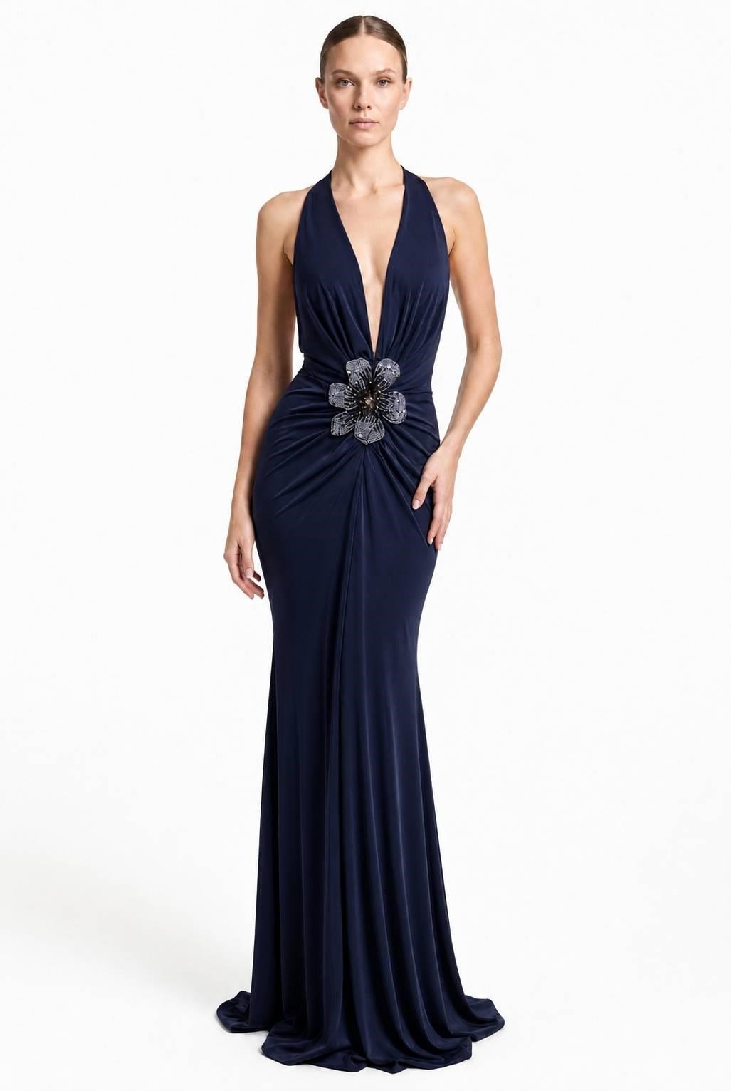 Lacivert Çiçekli Halter Abiye Abiye P-0000019287-LACİVERTLAC46