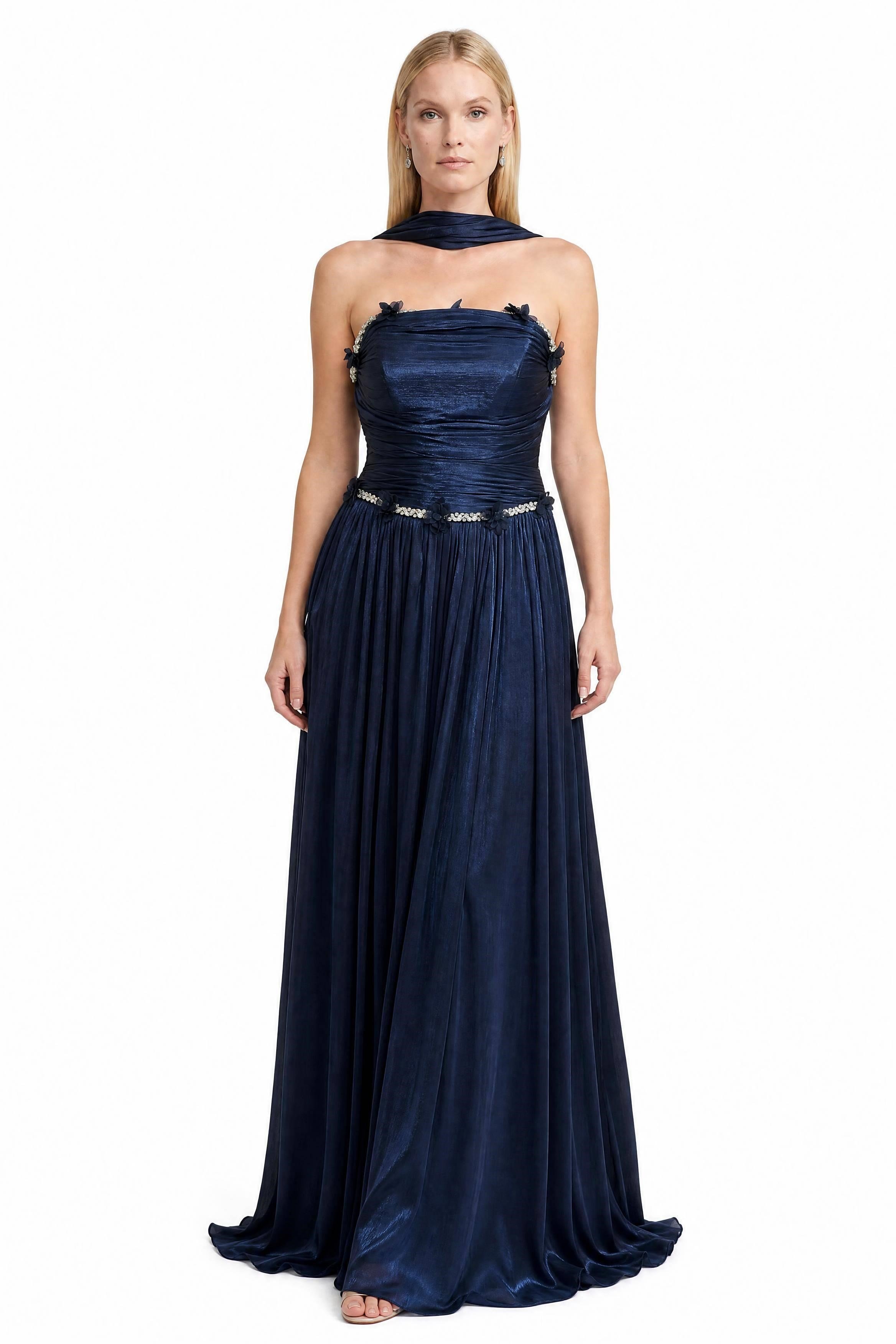 Lacivert Yakası Taşlı Straplez Abiye Abiye P-0000019308-LACİVERTLAC40